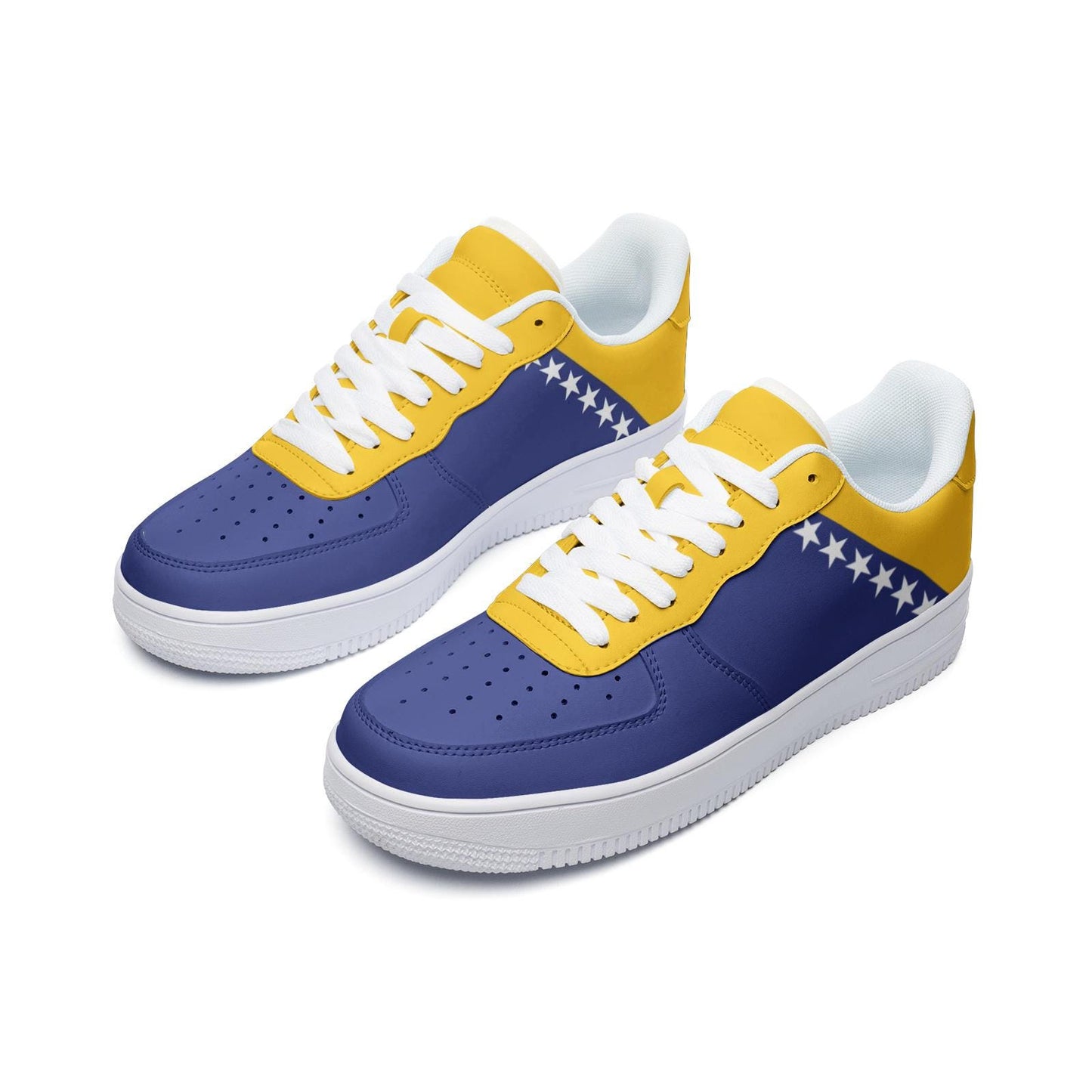 Bosnia and Herzegovina Flag Sneakers, Bosnia Colors Unisex Low Top Vegan Leather