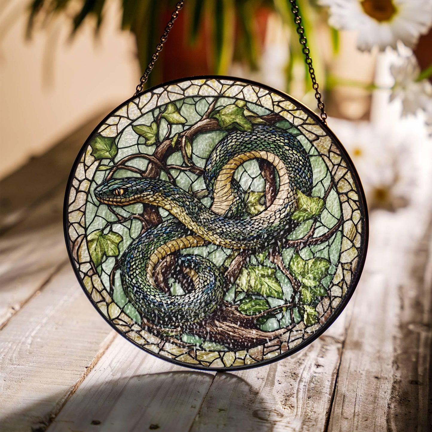 Snake Stained Glass Sun Catcher - Chinese Zodiac Home Decor Gift