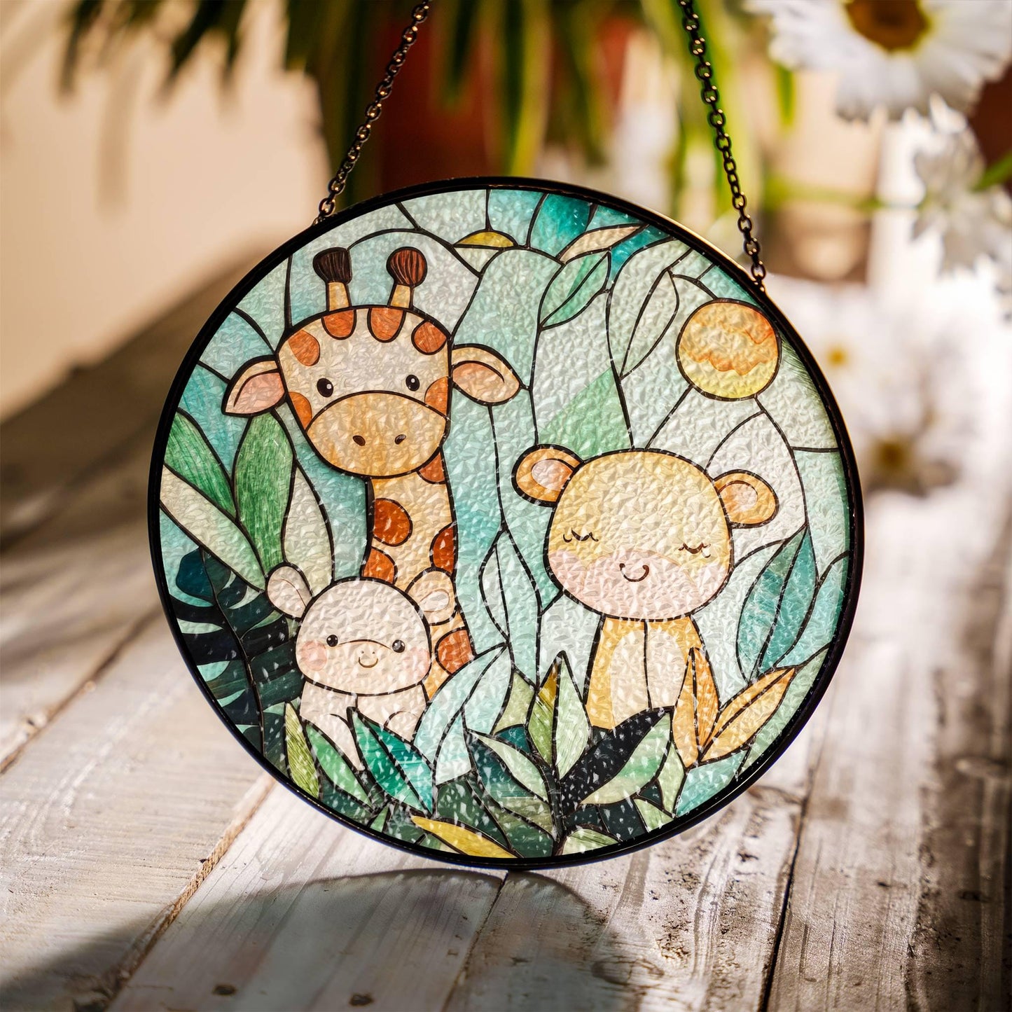 Cute Animals Stained Glass SunCatcher Nursery Decor Kids Baby Room Decor Window
