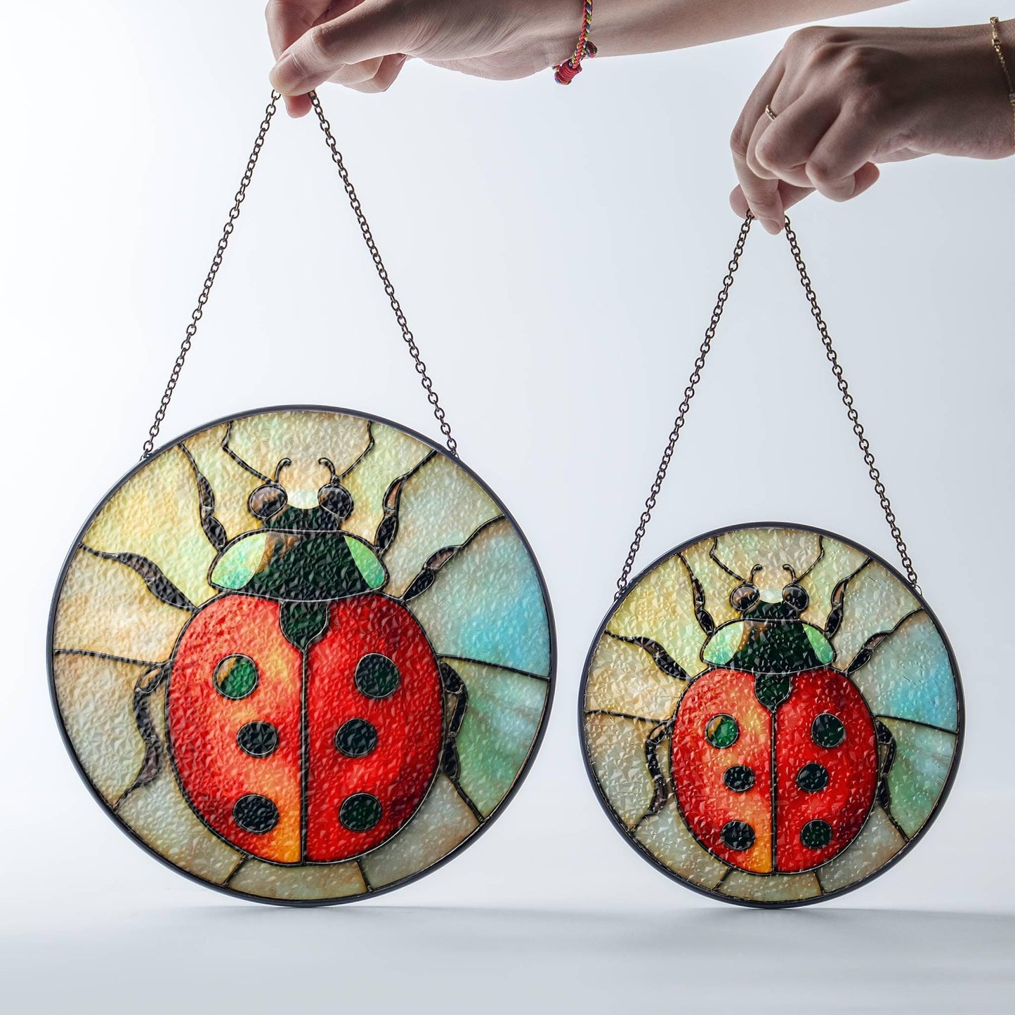 Ladybug Stained Glass SunCatcher Lady Bug Art Window Hanging Good Luck