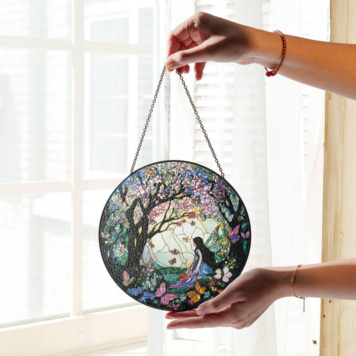 Enchanted Forest Stained Glass SunCatcher Fairy Window Hanging Enchanted Forest