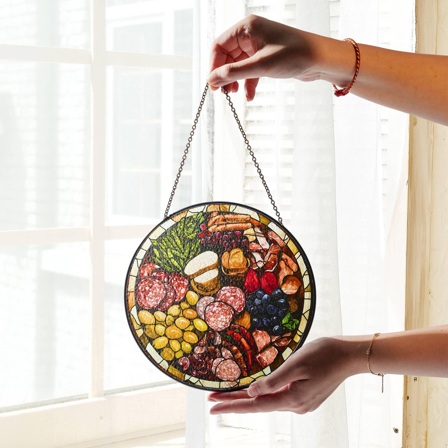 Charcuterie Board Gift Stained Glass SunCatcher Foodie Gifts Window Hanging Art