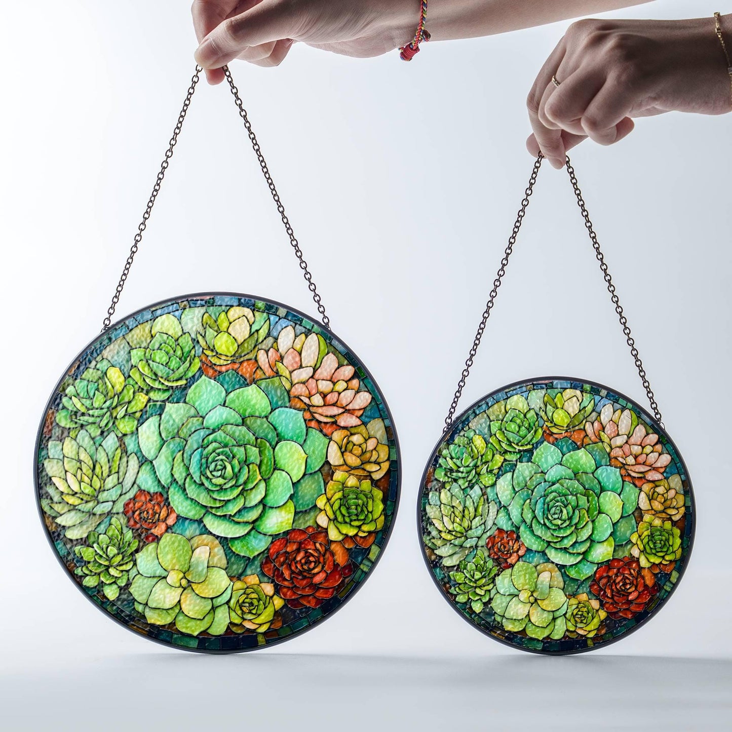 Succulent Stained Glass Sun Catcher - Window Hanging Plant Lover Decor Gift