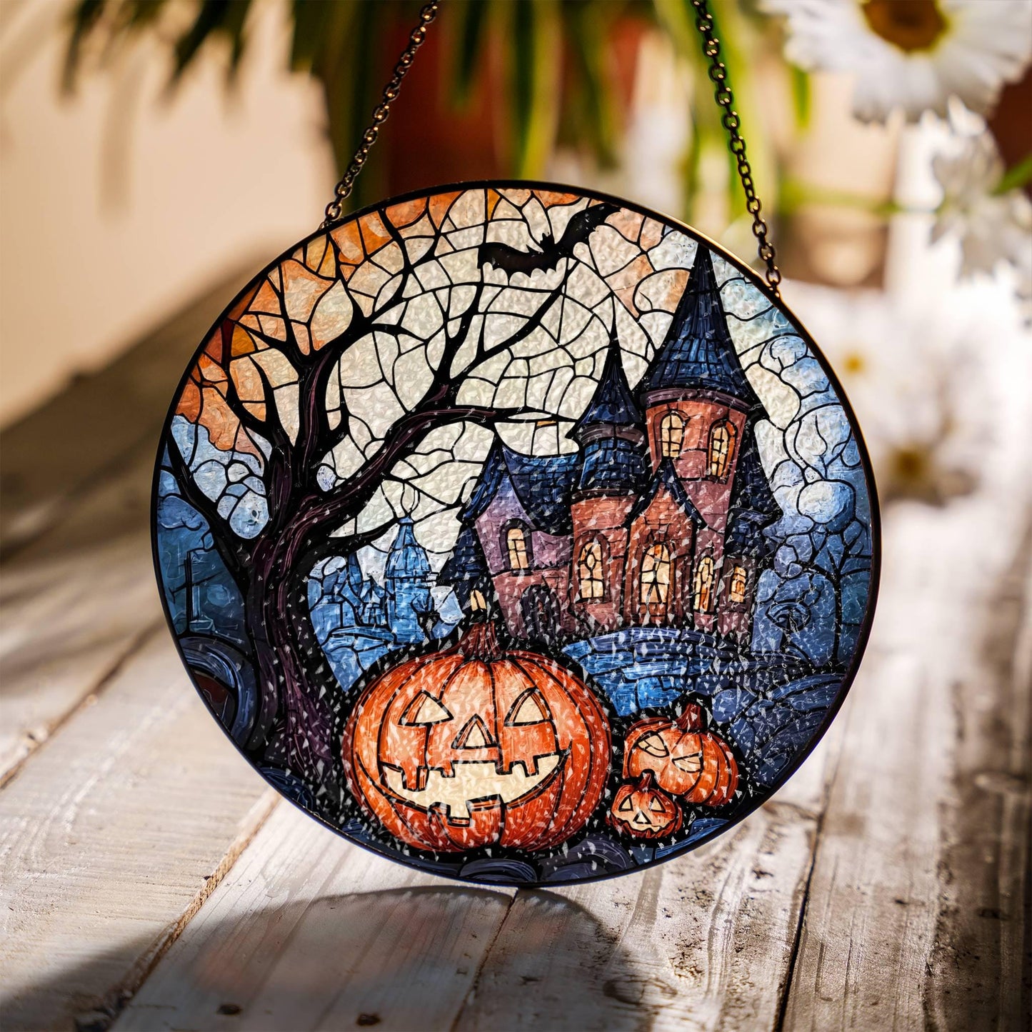 Halloween Witch Stained Glass SunCatcher Halloween Window Home Decor