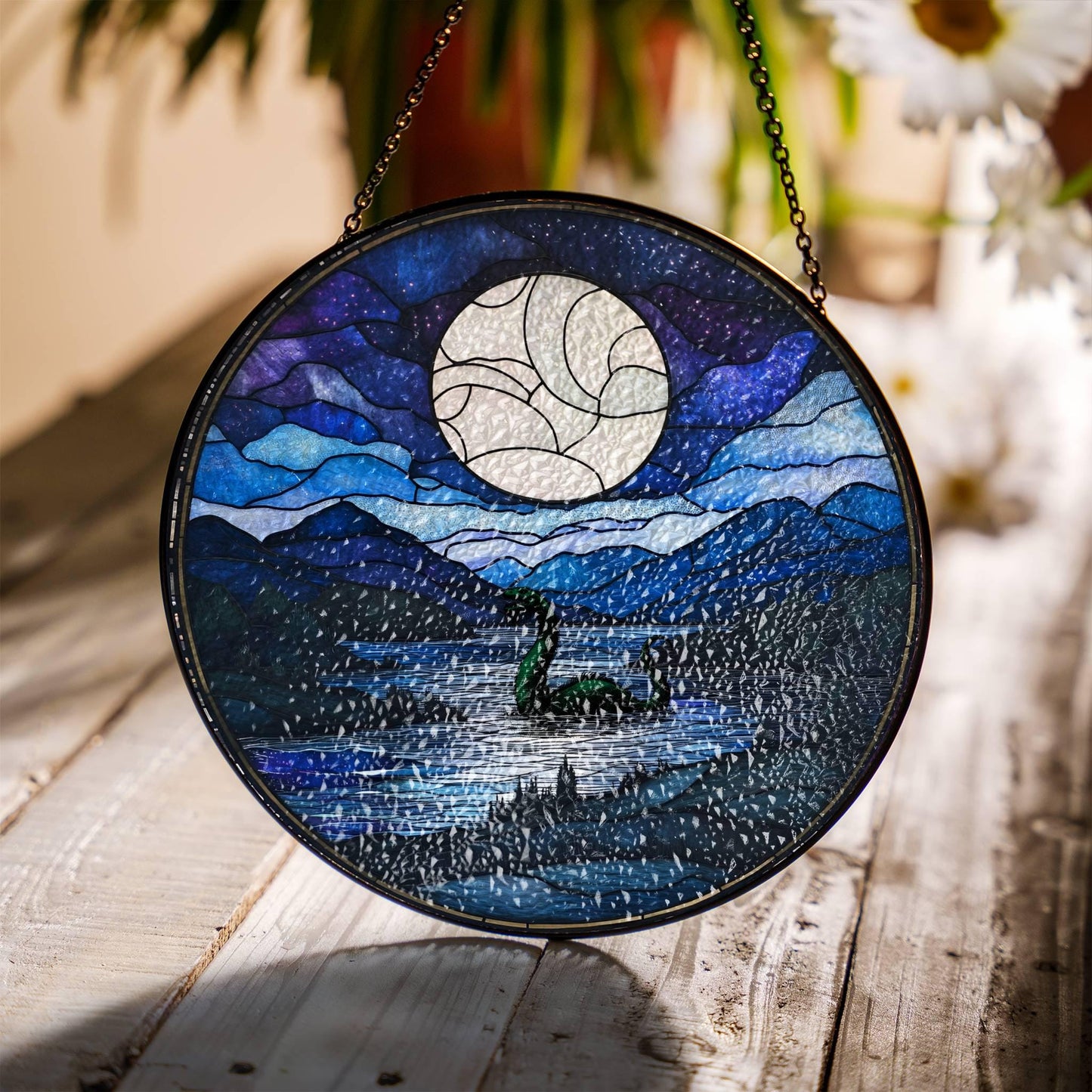 Loch Ness Monster Stained Glass SunCatcher Nessie Window Hanging Decor Art