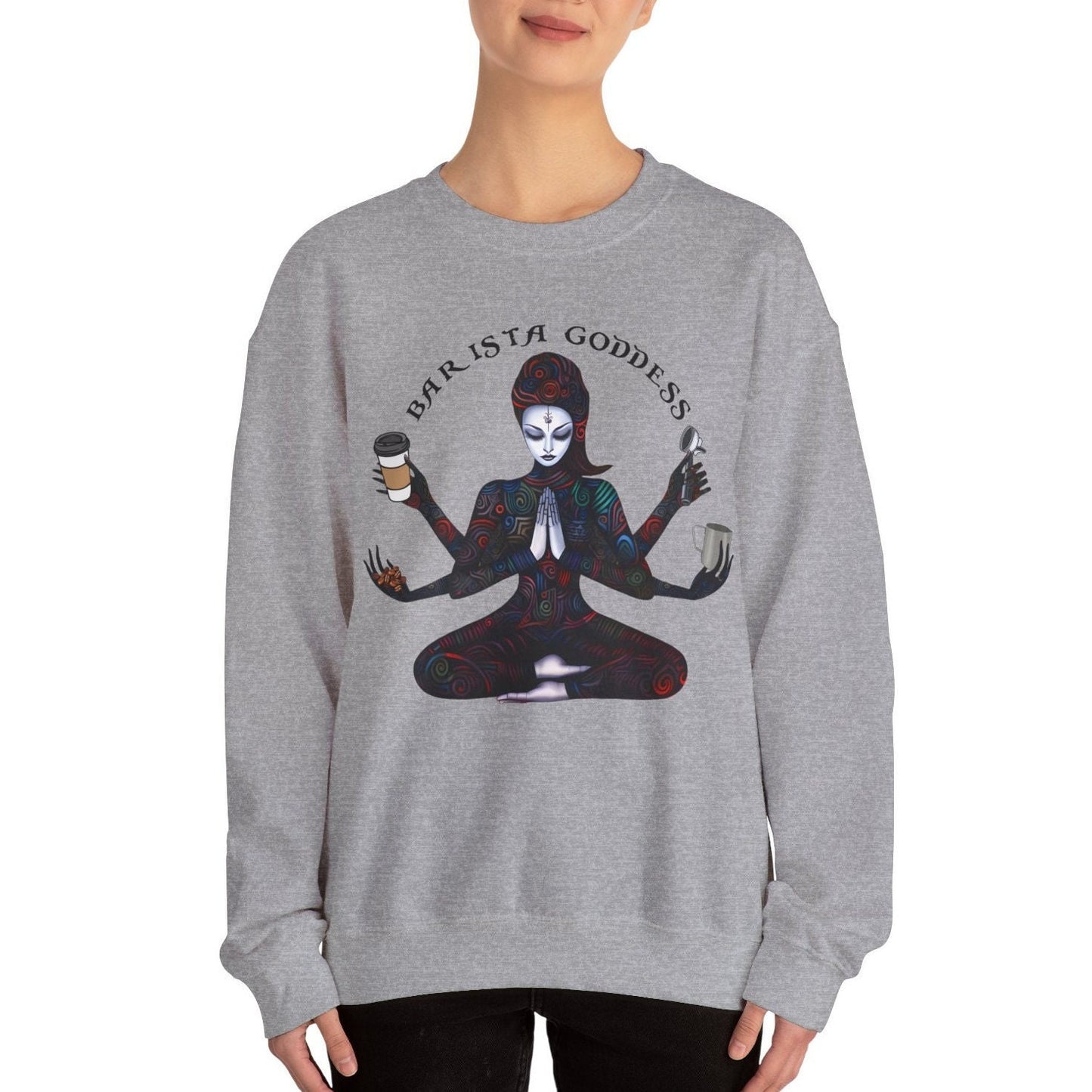 Barista Goddess Sweatshirt - Coffee Lover Crew Neck for Women