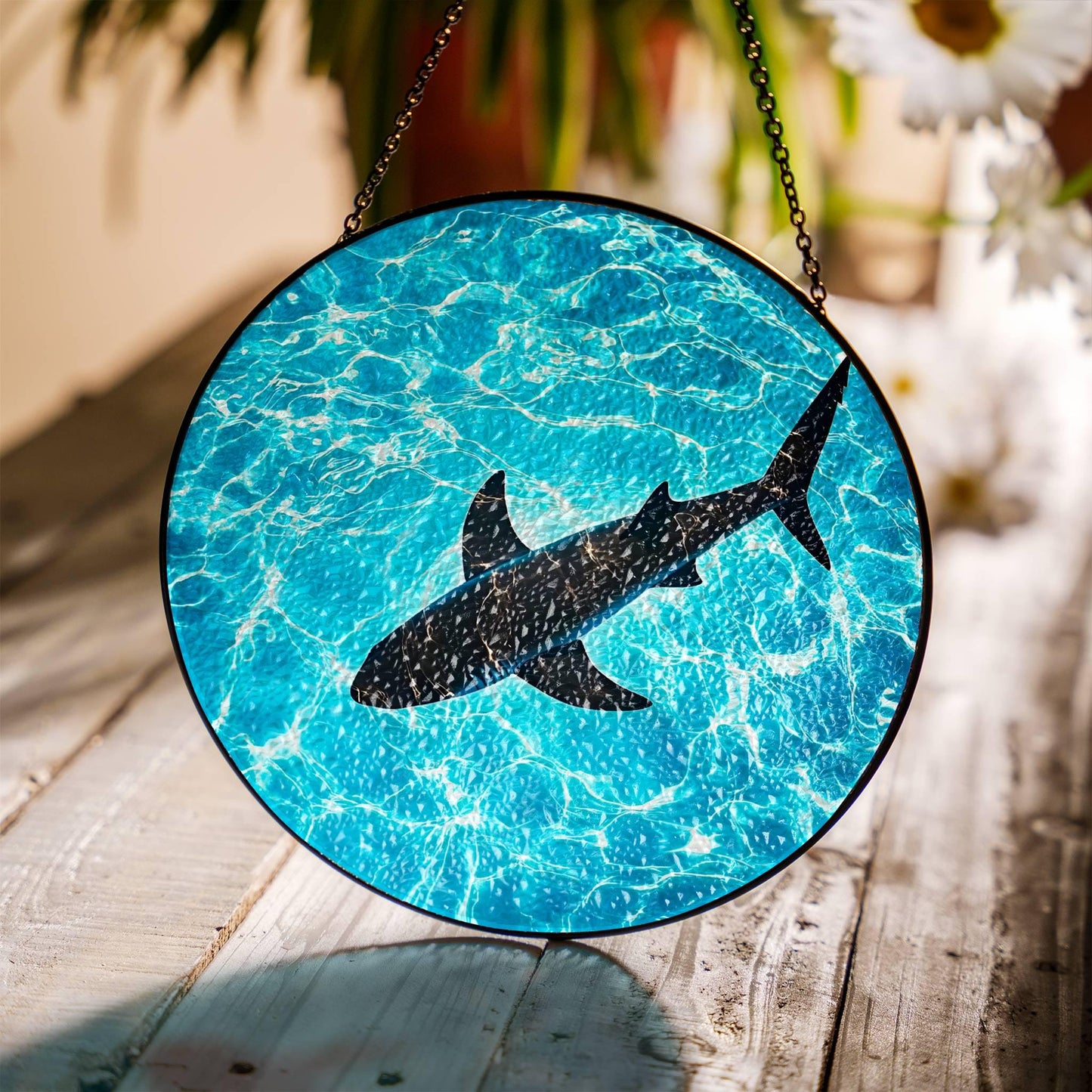 Shark Stained Glass SunCatcher Ocean Art Light Catcher Window Hanging Decor Art