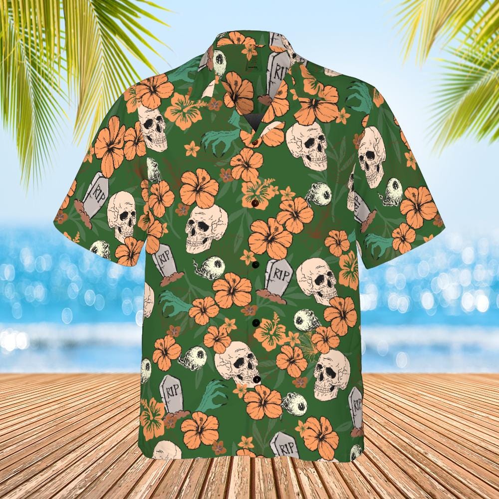Halloween Button Down Shirt, Halloween Hawaiian Shirt Skeleton Halloween Pattern