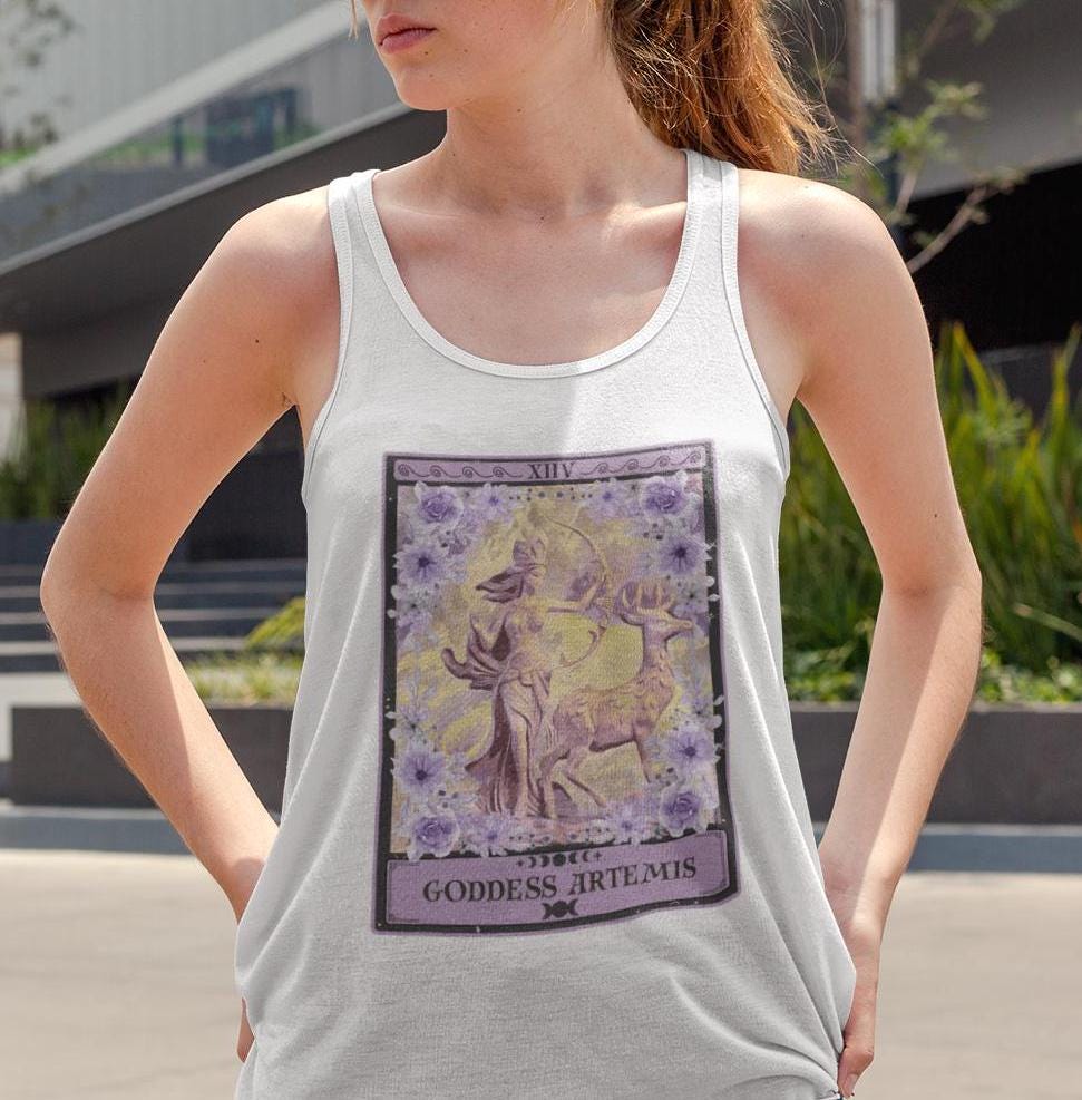 Goddess Artemis Tarot Card Tank Top, Greek Goddess Shirt Greek Mythology