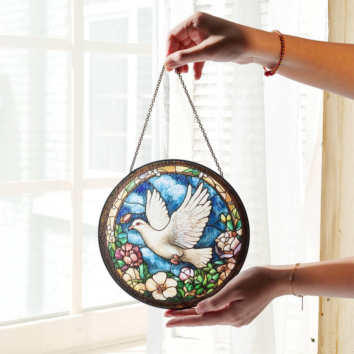 Dove Stained Glass SunCatcher Dove Bird Window Hanging Home Peace Doves Decor