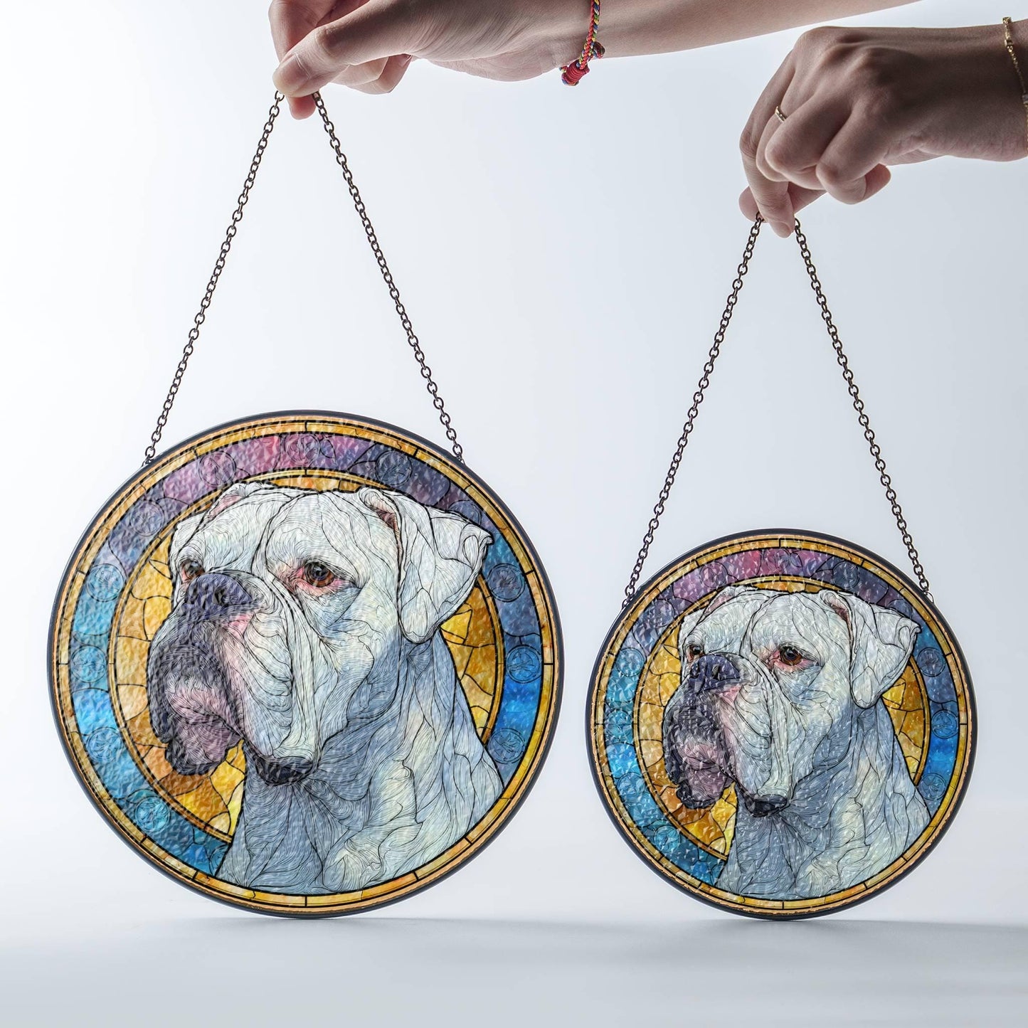 White Boxer Stained Glass Sun Catcher - Dog Light Catcher Window Decoration