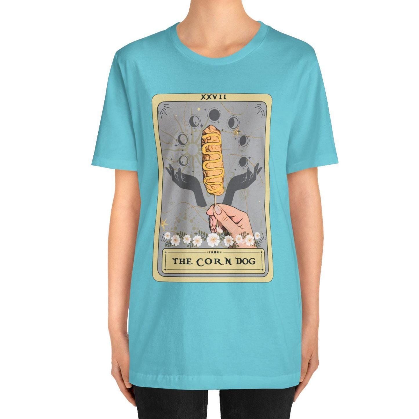 Corn Dog Tarot Card Shirt - Foodie Gift Tee with Mustard Design