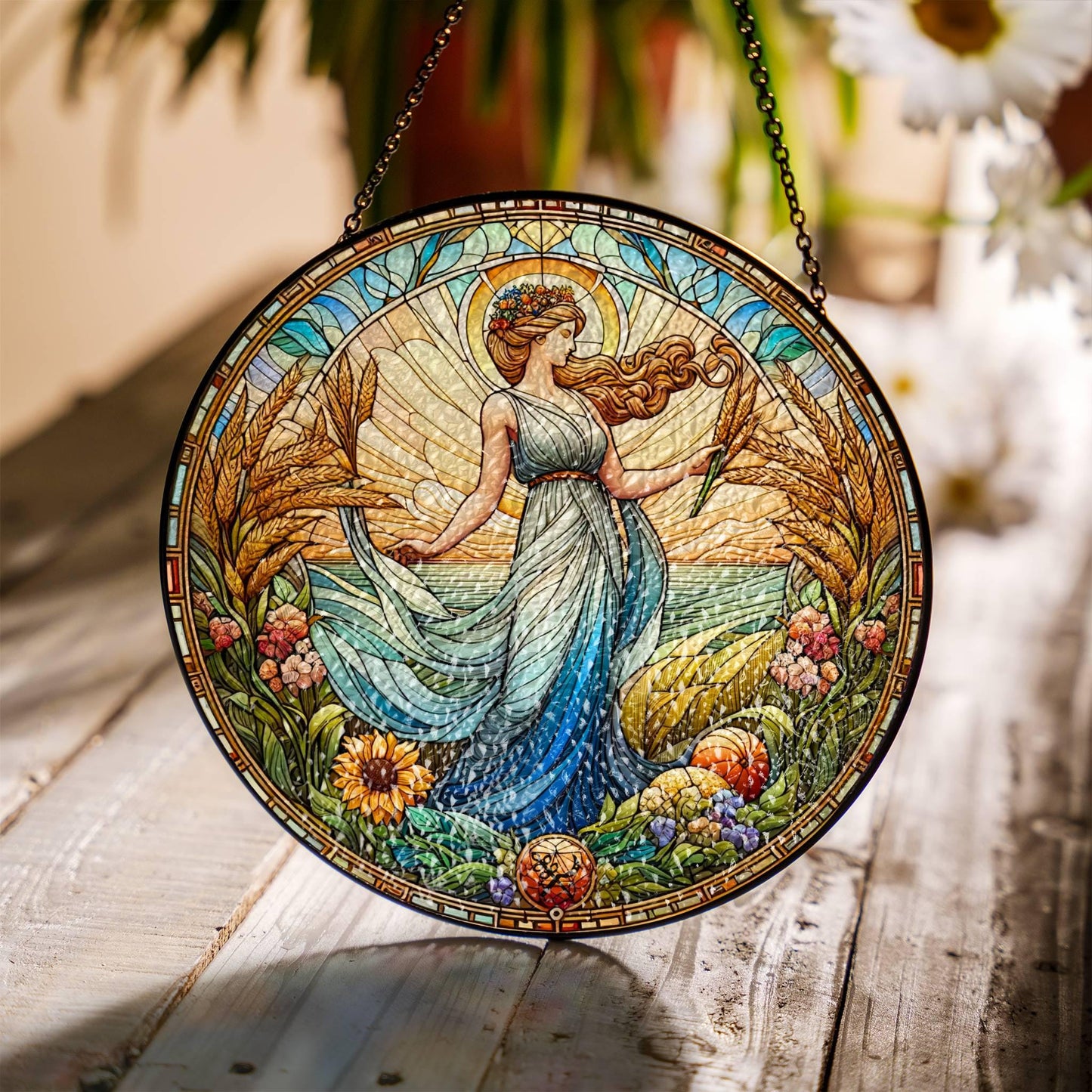 Demeter Stained Glass Sun Catcher - Greek Goddess Window Hanging Home Decor