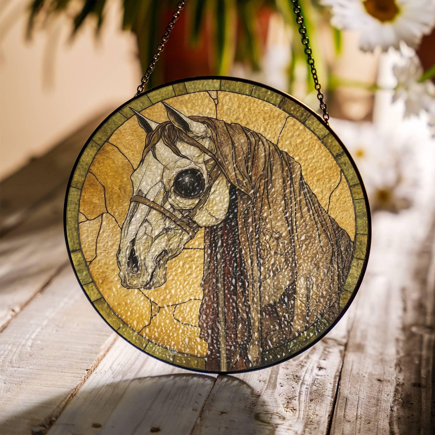 Mari Lwyd Suncatcher Faux Stained Glass Christmas Mari Lwyd Window Hanging