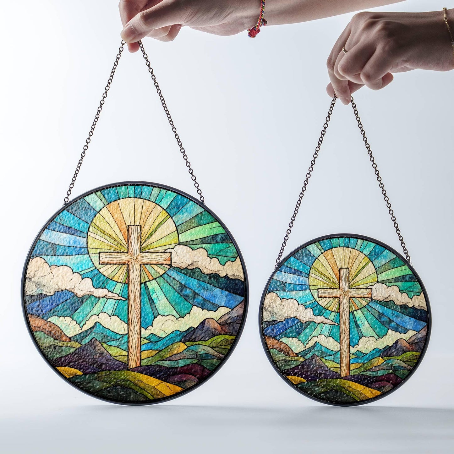 Christian Cross Stained Glass SunCatcher Christian Window Hanging Jesus Home Art