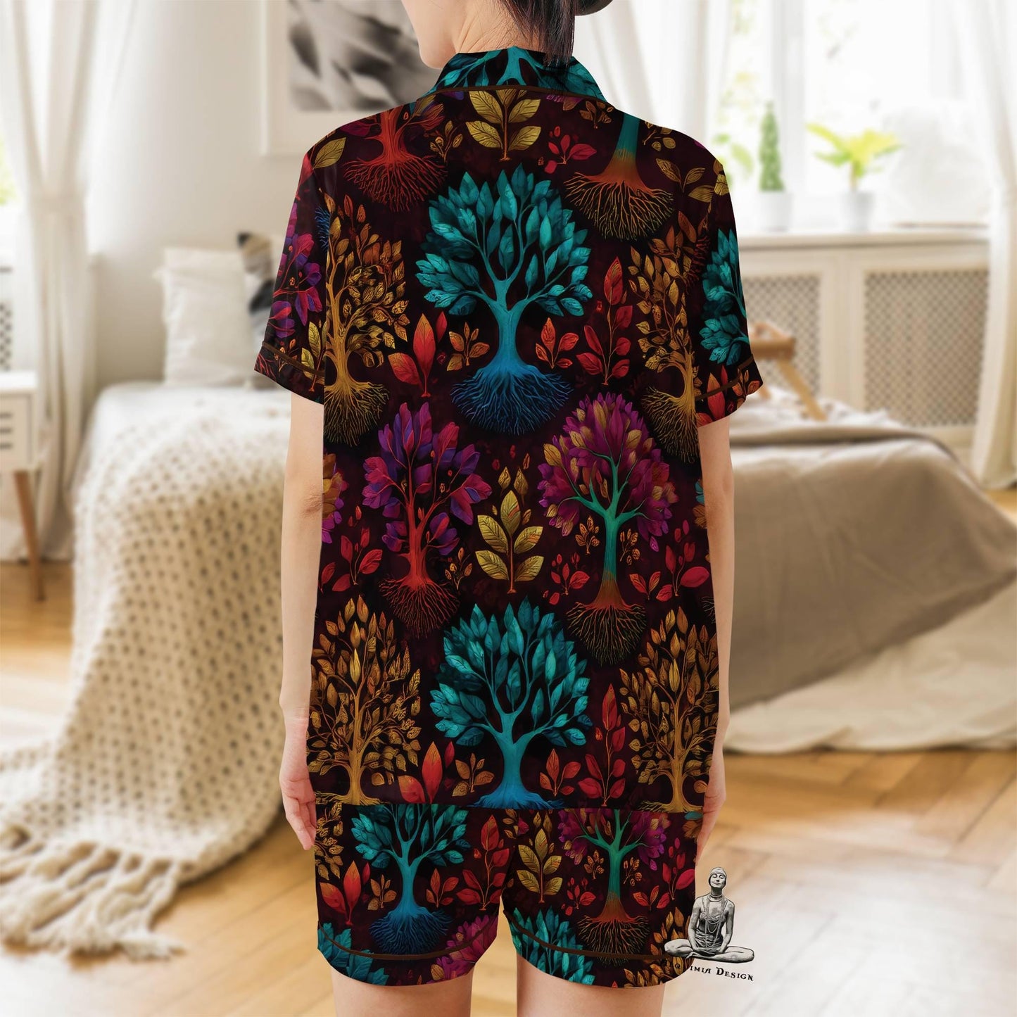 Tree of Life Pajama Set Short Sleeves, Tree of Life Woman's Satin Pajamas