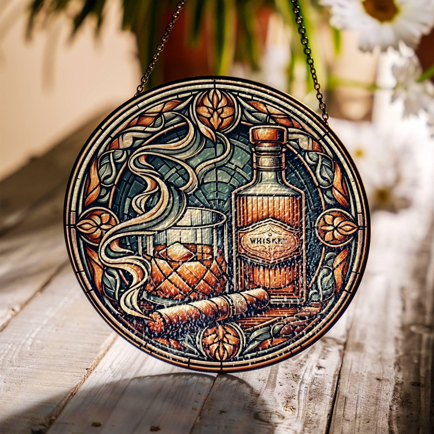 Whiskey Stained Glass SunCatcher Whisky Window Hanging Home Decor