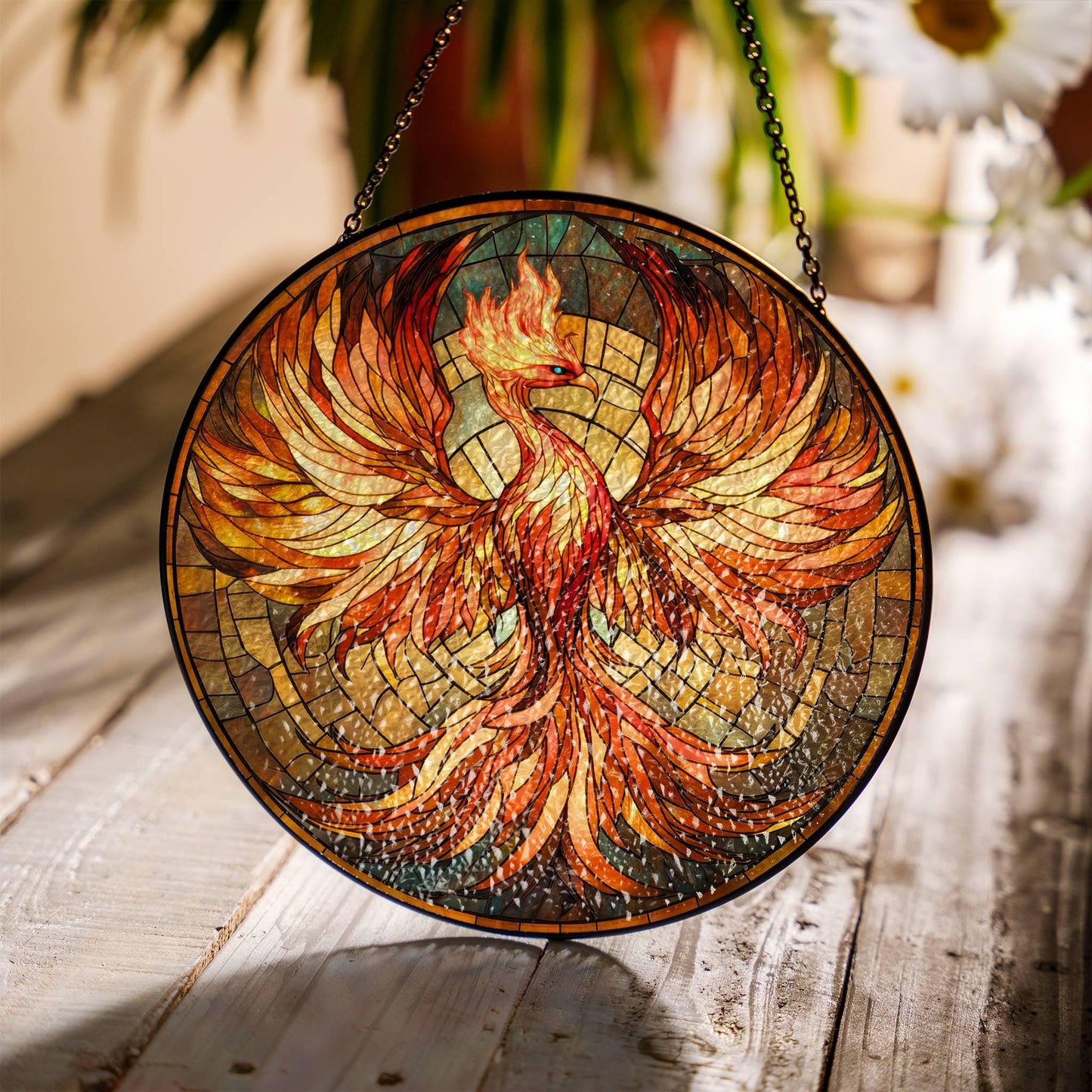 Phoenix Stained Glass SunCatcher Phoenix Bird Window Hanging New Home Decor