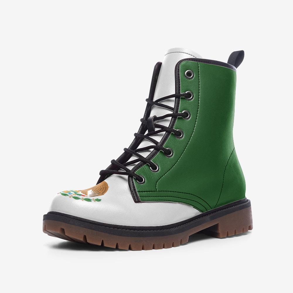 Mexico Flag Boots Vegan Leather Combat Boots