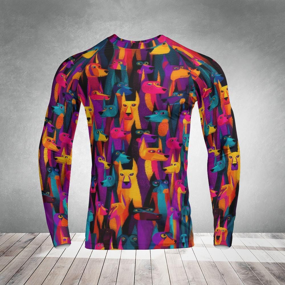 Colorful Dog Rash Guard - Long Sleeve MMA Compression Shirt for Jiu Jitsu