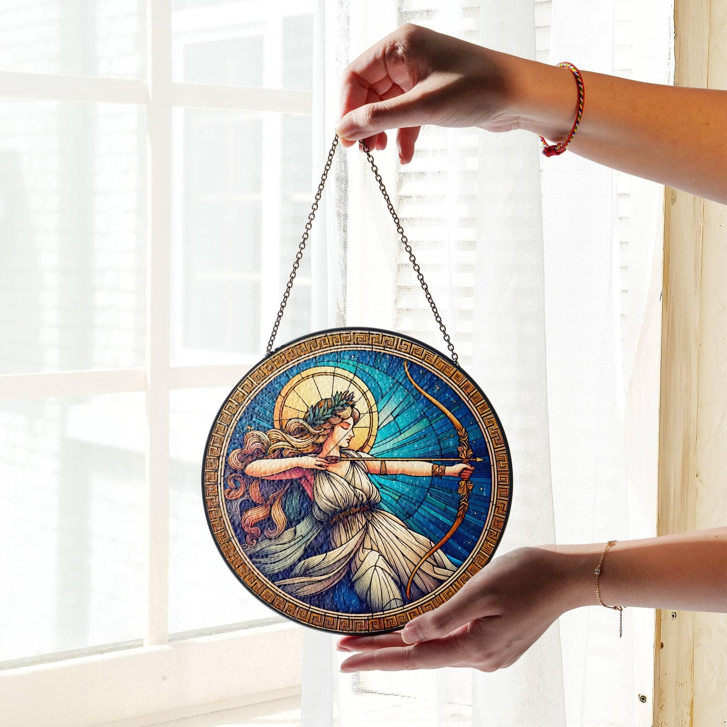 Artemis Stained Glass SunCatcher Greek Goddess Artemis Window Hanging Protection