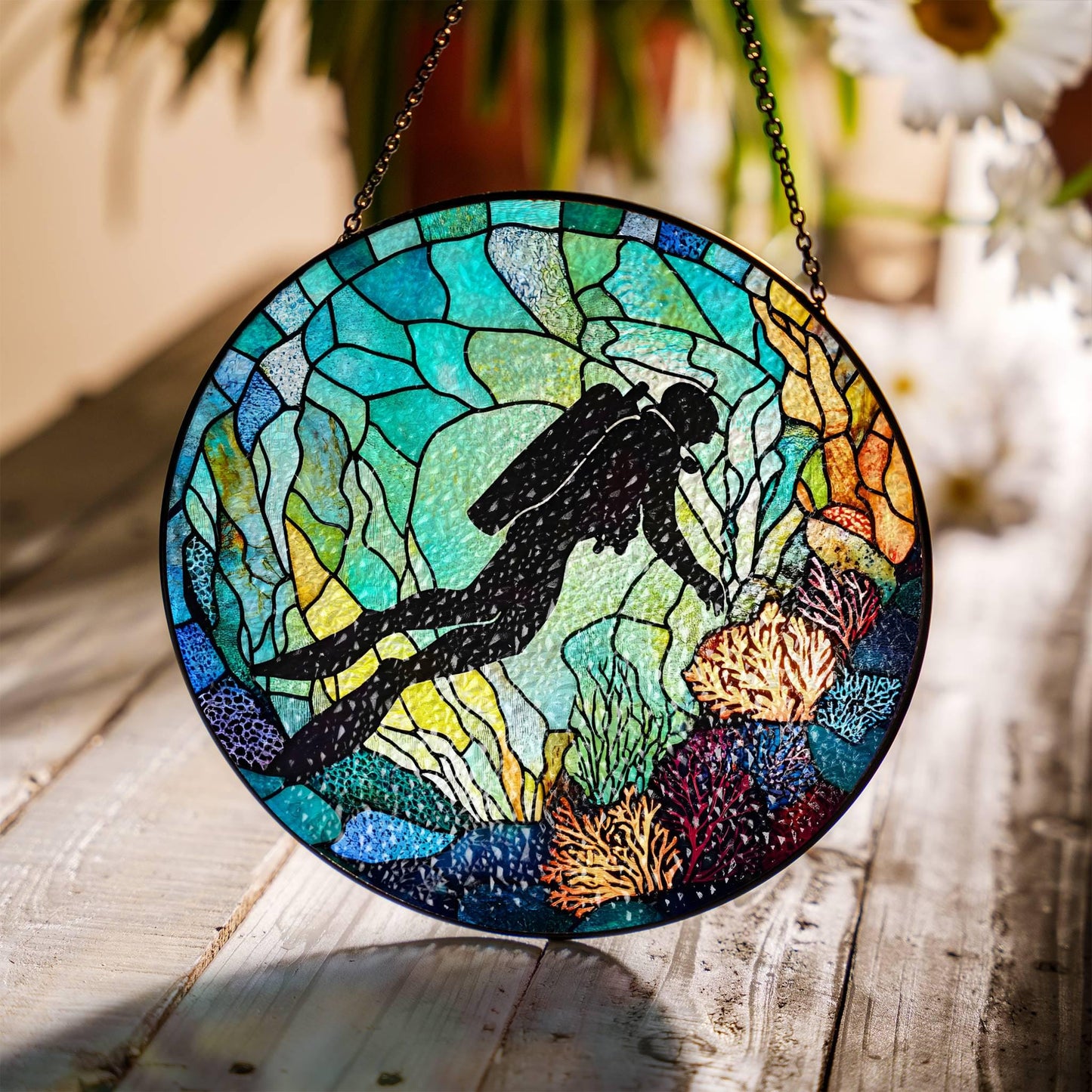 Scuba Diving Gift Stained Glass SunCatcher Scuba Diver Gifts Home Decoration