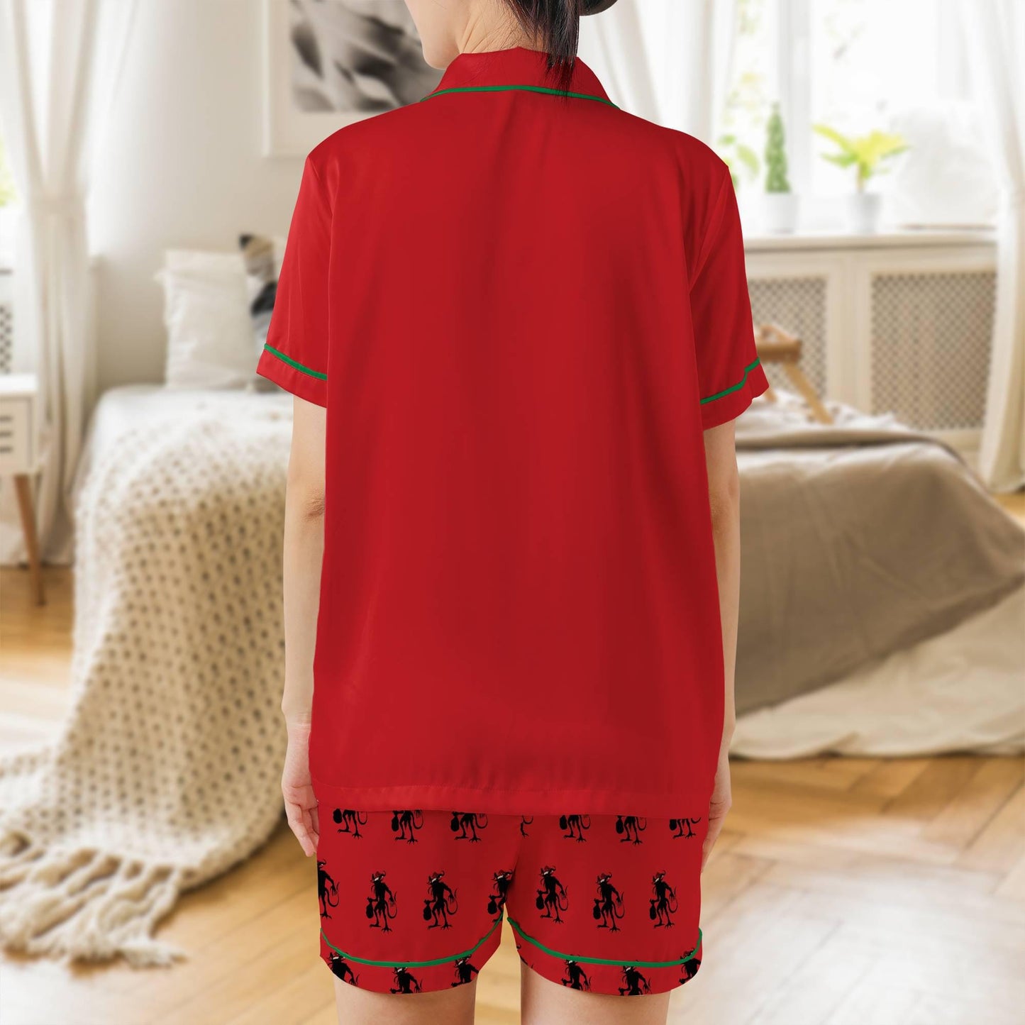 Krampus Satin Short Sleeves Pajama Set, The Krampus Christmas Women's Pajamas
