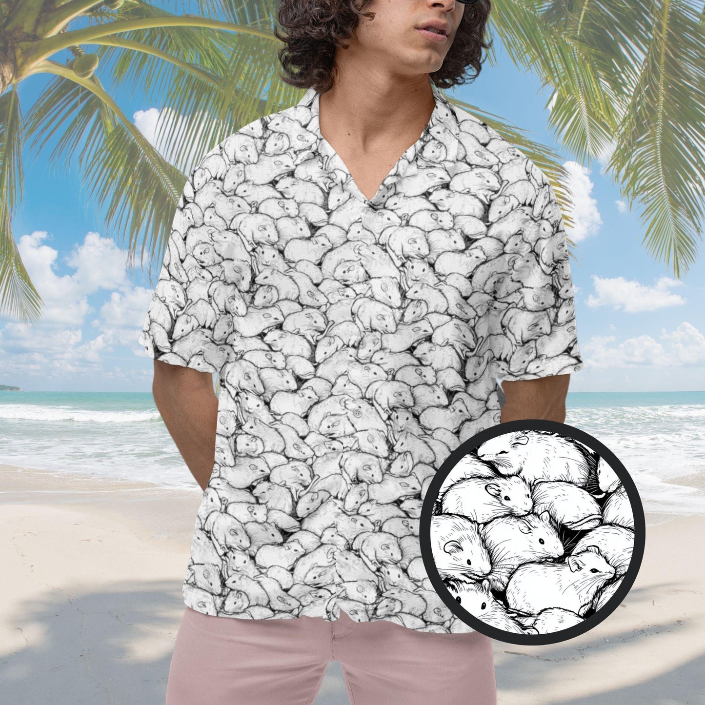 Rat Hawaiian Shirt, Rat Pattern Button Down Shirt
