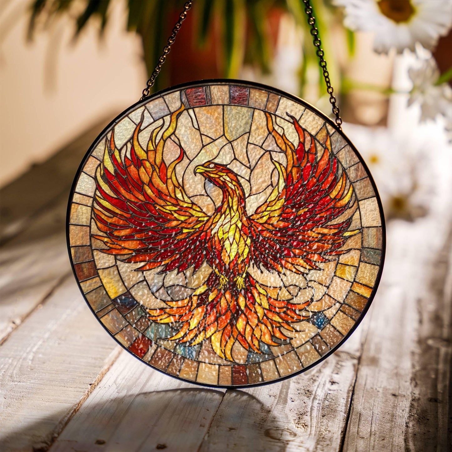 Phoenix Stained Glass SunCatcher Phoenix Bird Window Hanging New Home Decor