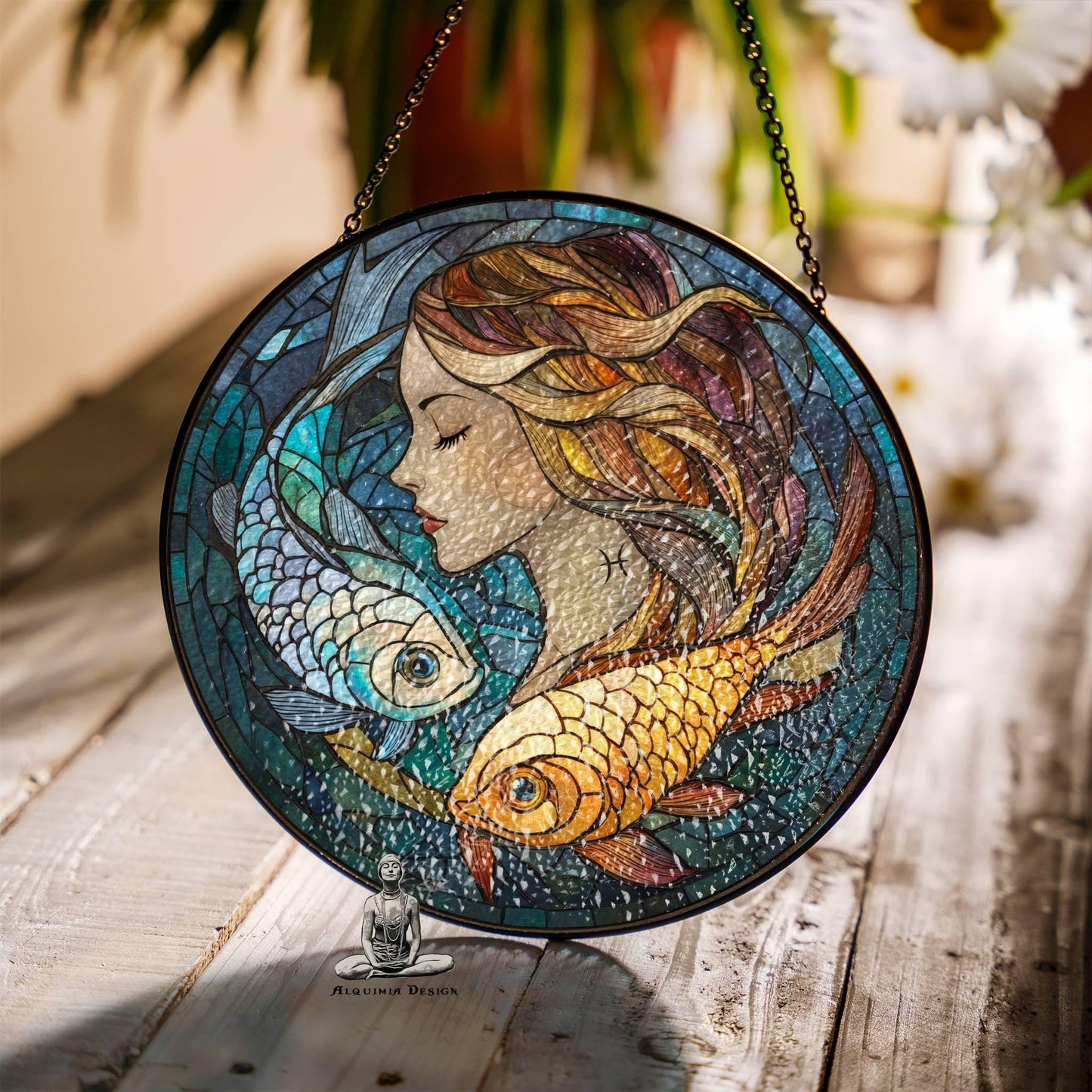 Pisces Stained Glass Zodiac SunCatcher Astrology Pisces Decor Window Hanging Pisces