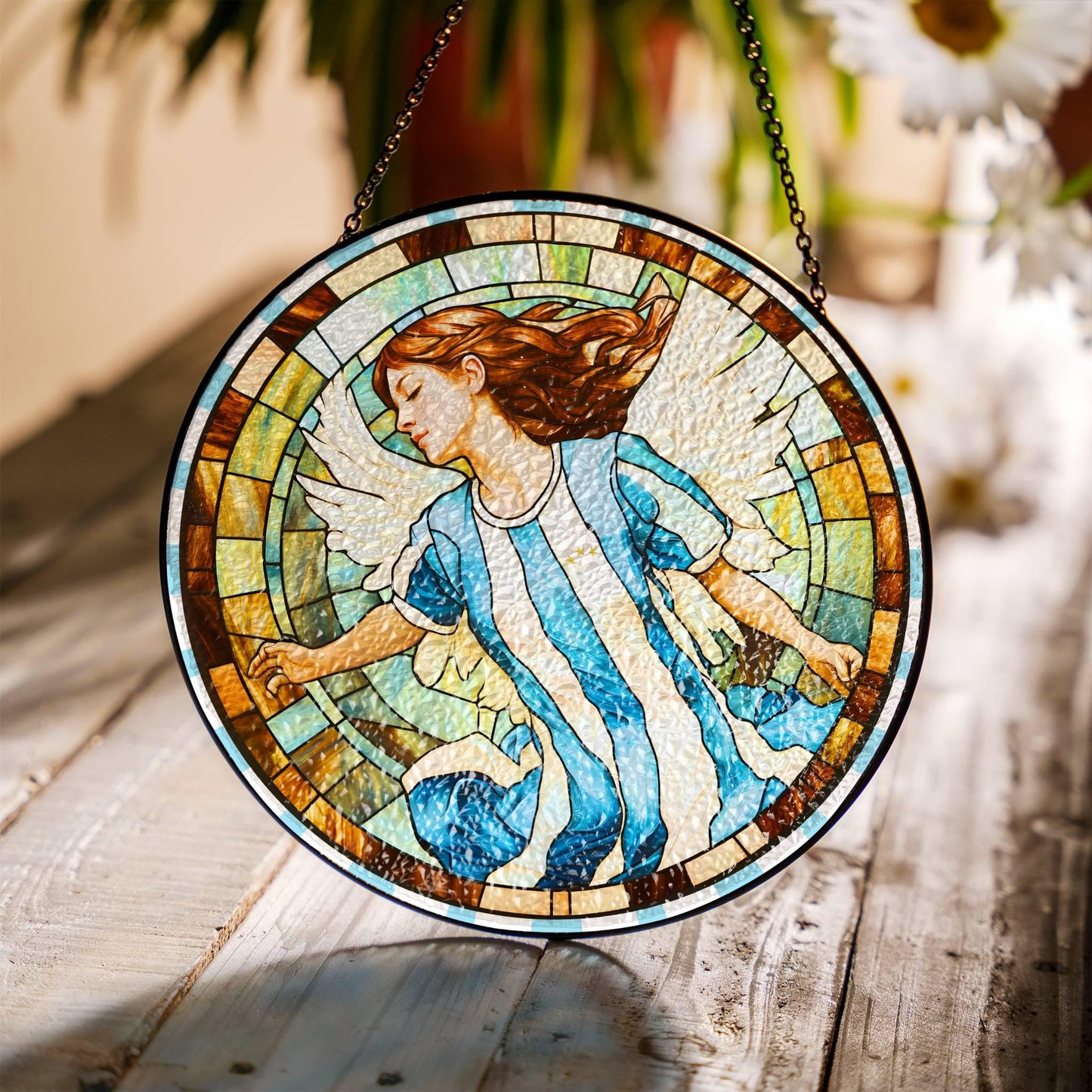 Argentina Stained Glass Guardian Angel SunCatcher Argentina Flag Colors Decor
