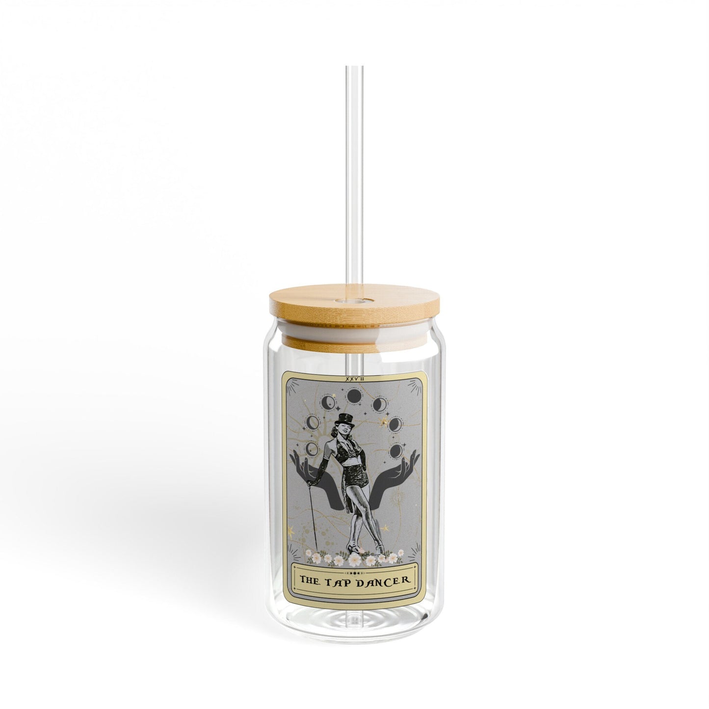 Tap Dancer Tarot Card Tumbler - 16oz Sipper Glass with Bamboo Lid Tap Dance Gift