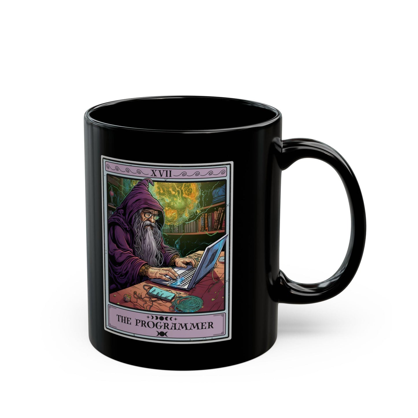 Programmer Tarot Card Mug - Black 11oz Gift for Coders