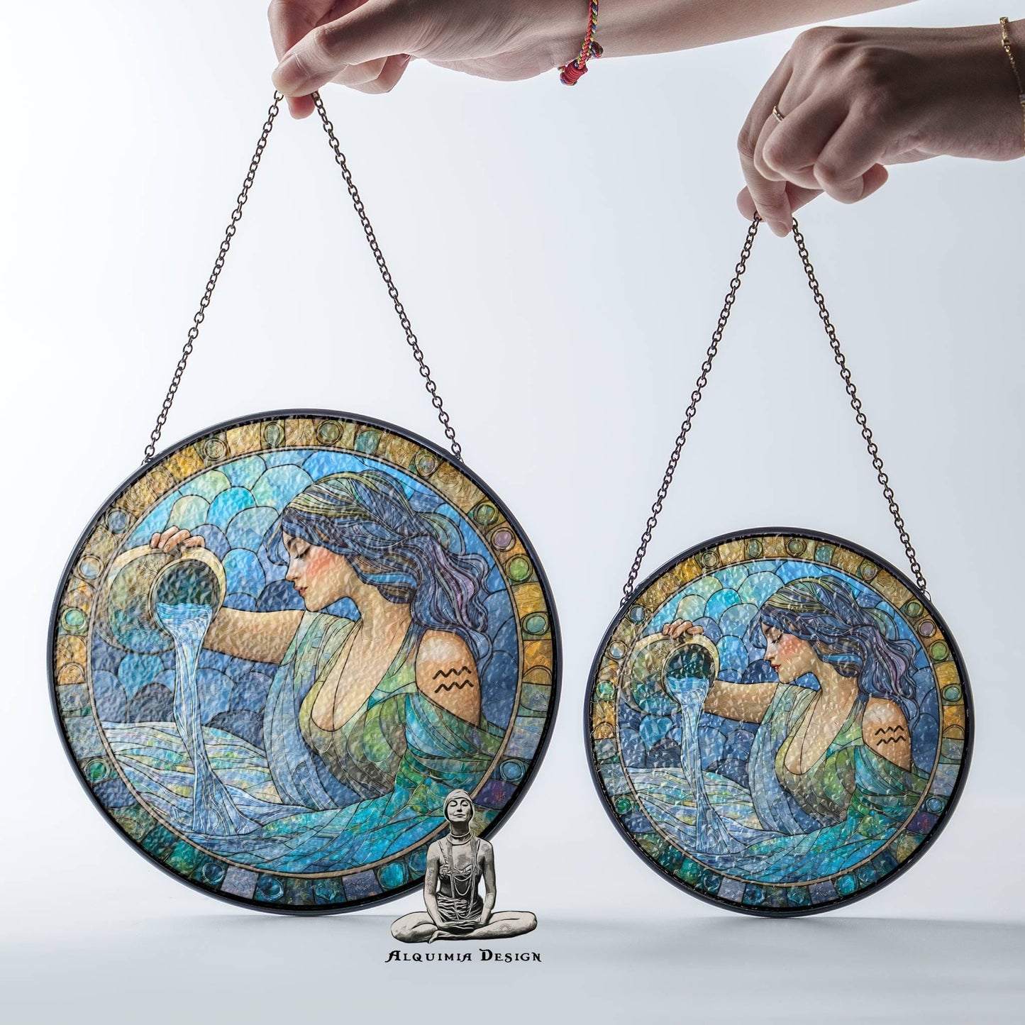 Aquarius Stained Glass Zodiac SunCatcher Aquarius Gift Window Hanging