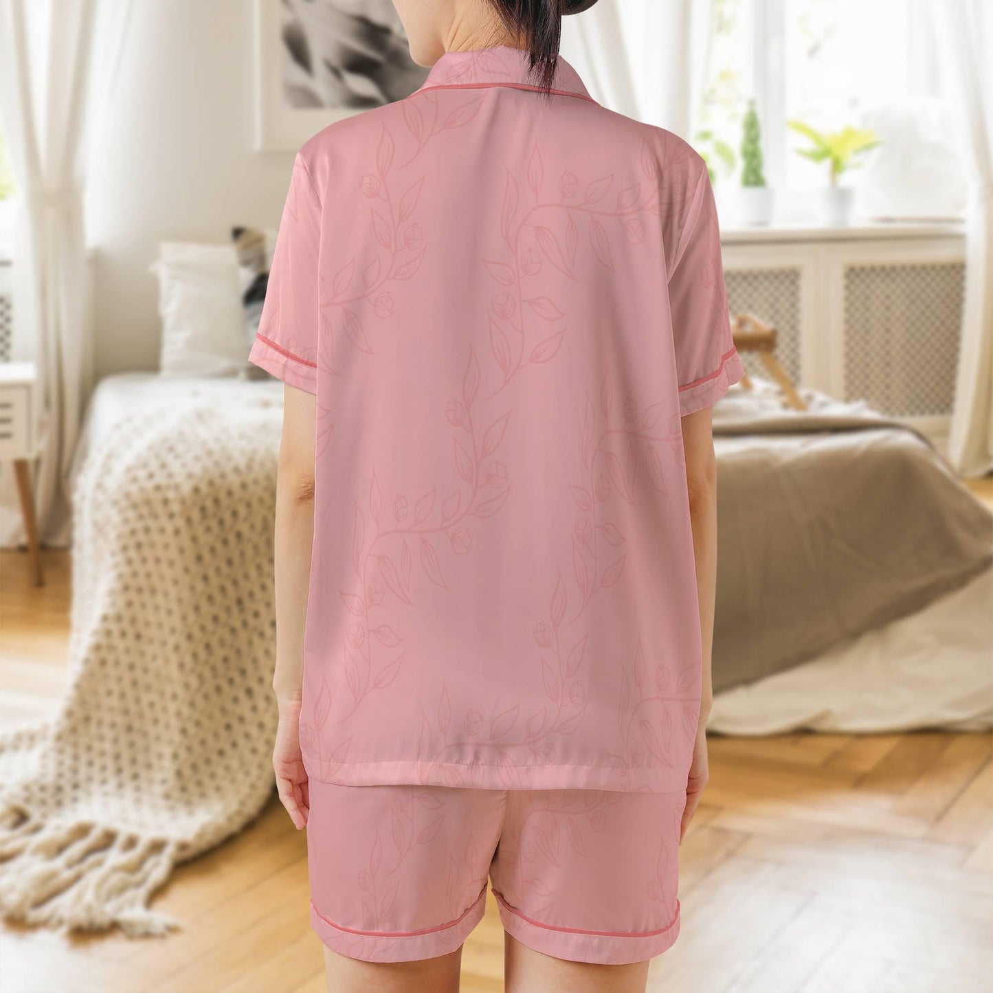 August Birth Flower Pajama Set - Womens Poppy Short Sleeves Shorts Light Pink