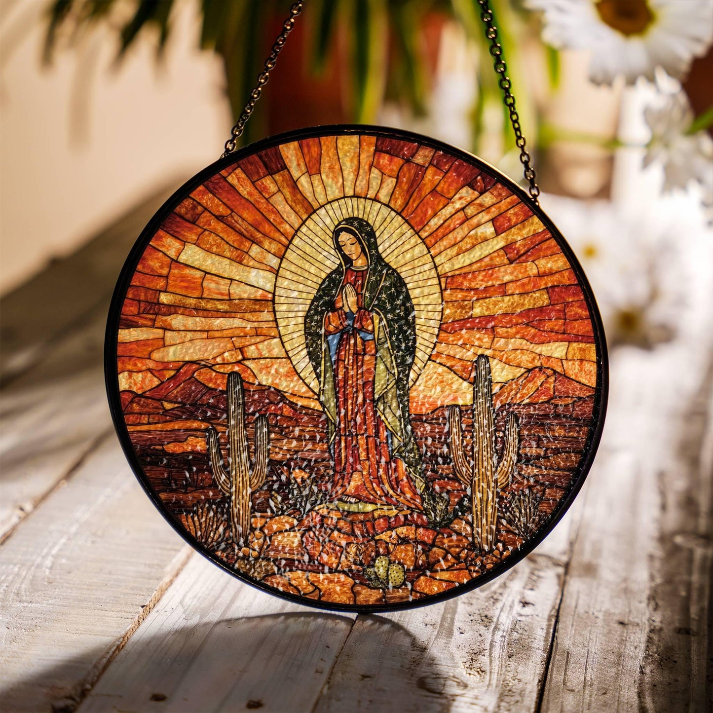 Our Lady of Guadalupe Stained Glass SunCatcher Catholic Art Window Hanging Decor