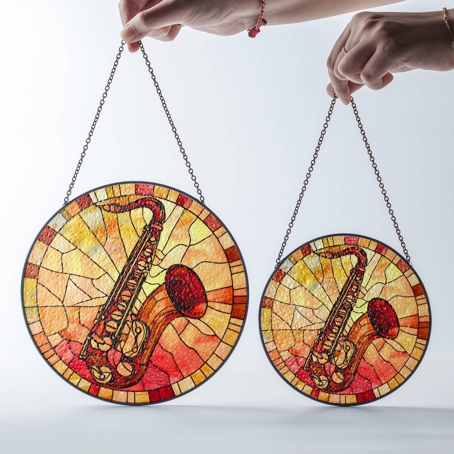 Saxophone Stained Glass Sun Catcher - Jazz Music Window Hanging Decor