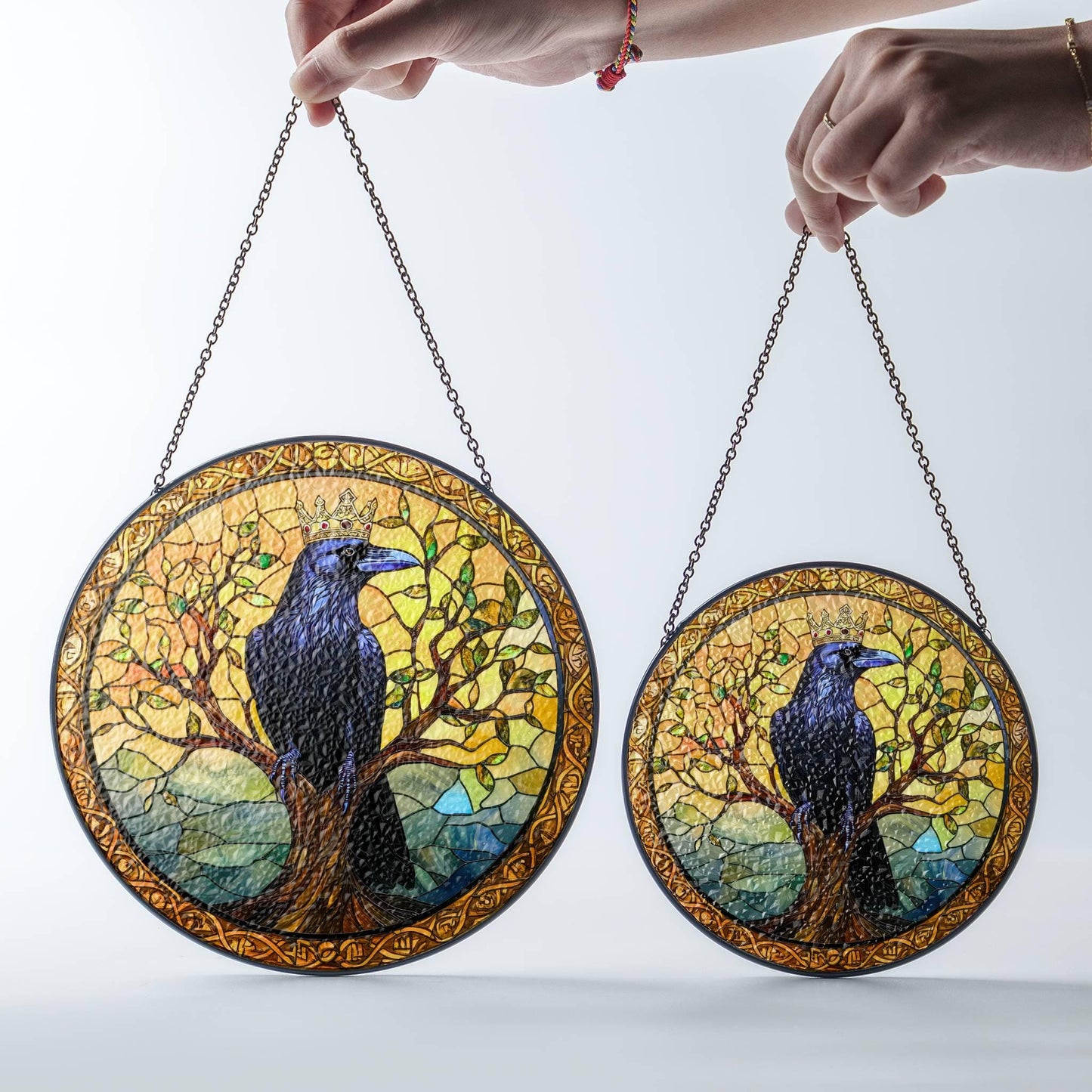 King Raven Stained Glass Sun Catcher - Black Raven Window Hanging Decoration