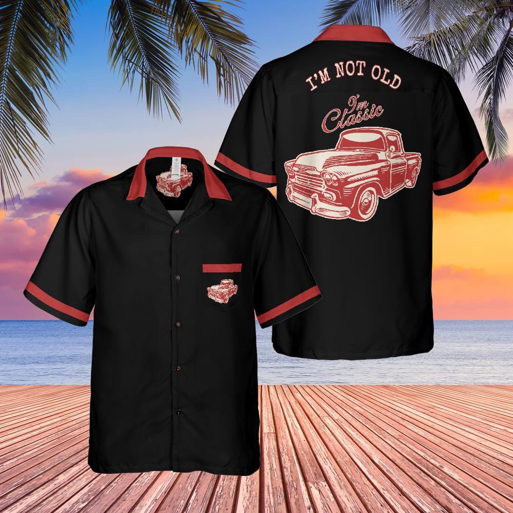 Classic Car Button Down Shirt with Pocket, Classic Truck Shirt Hawaiian Shirt