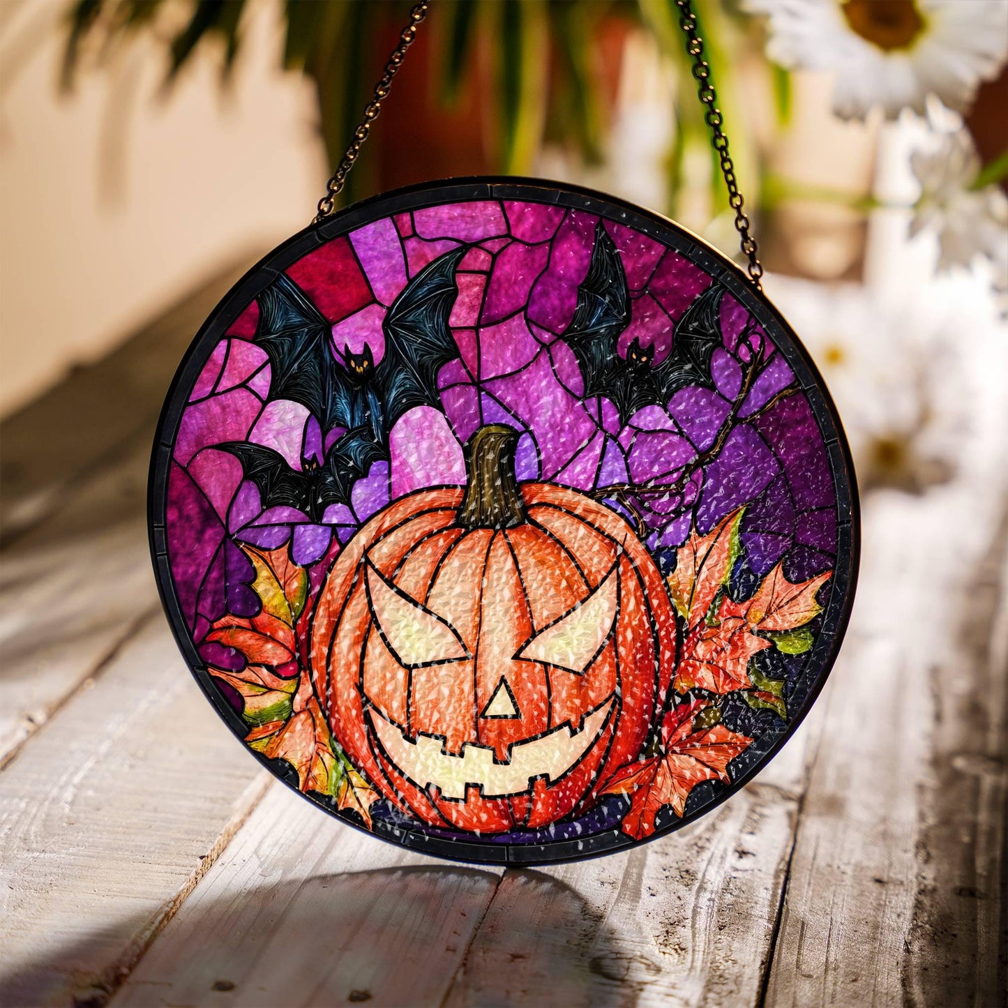 Halloween Witch Stained Glass SunCatcher Halloween Window Home Decor