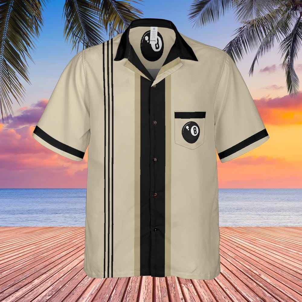 Lucky You Cherry 8 Ball Button Down Shirt with Pocket, Eight Ball Short-sleeve Hawaiian