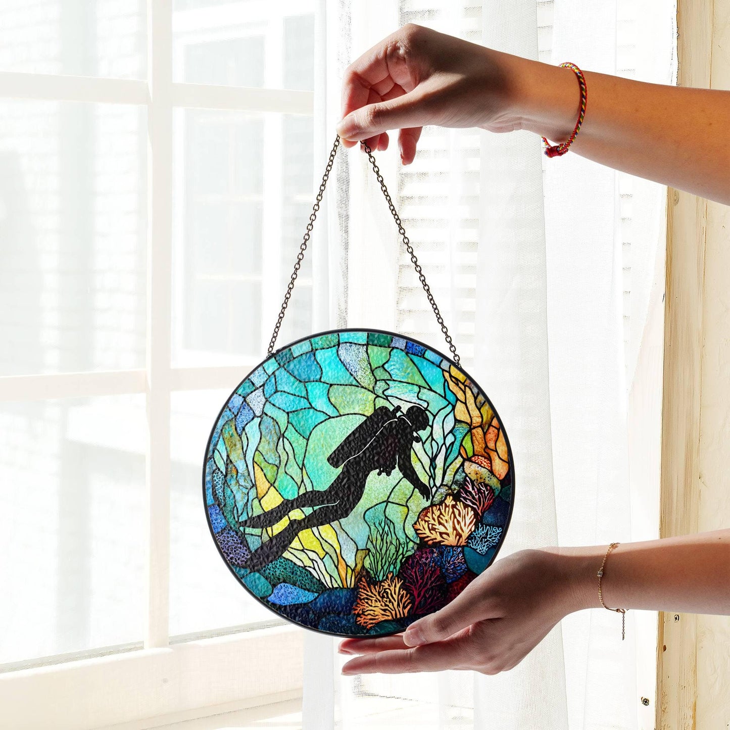 Scuba Diving Gift Stained Glass SunCatcher Scuba Diver Gifts Home Decoration