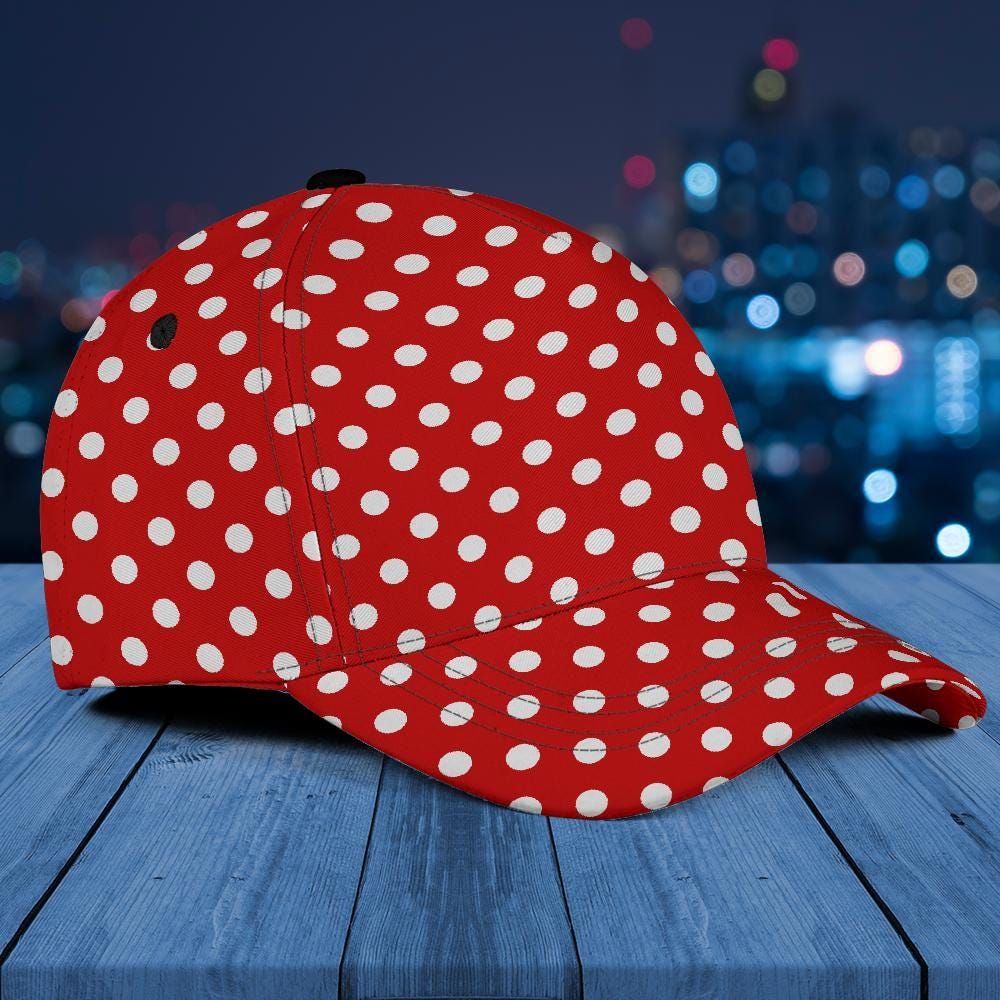 Red Polka Dot Cap, Red White Polka Dots Hat, Baseball Cap