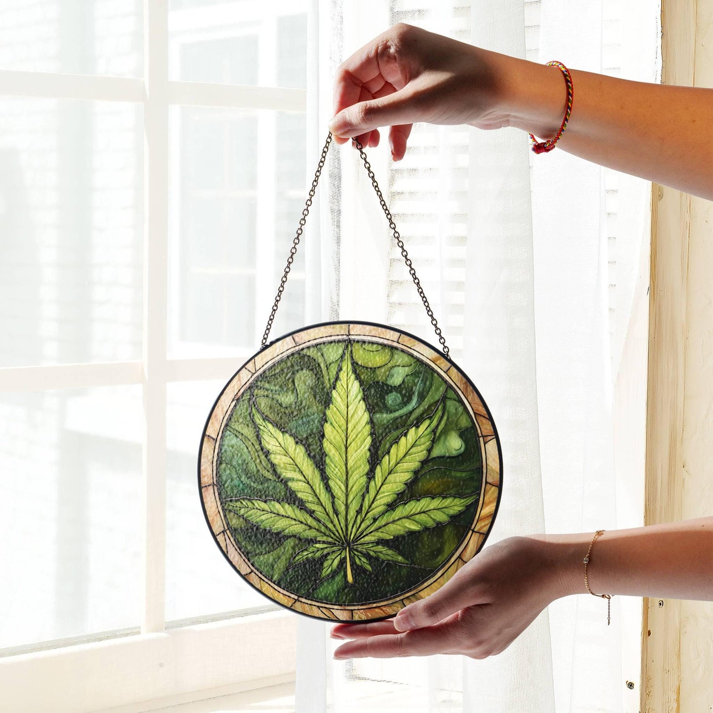 Cannabis Stained Glass Sun Catcher - Marijuana Leaf Window Decoration
