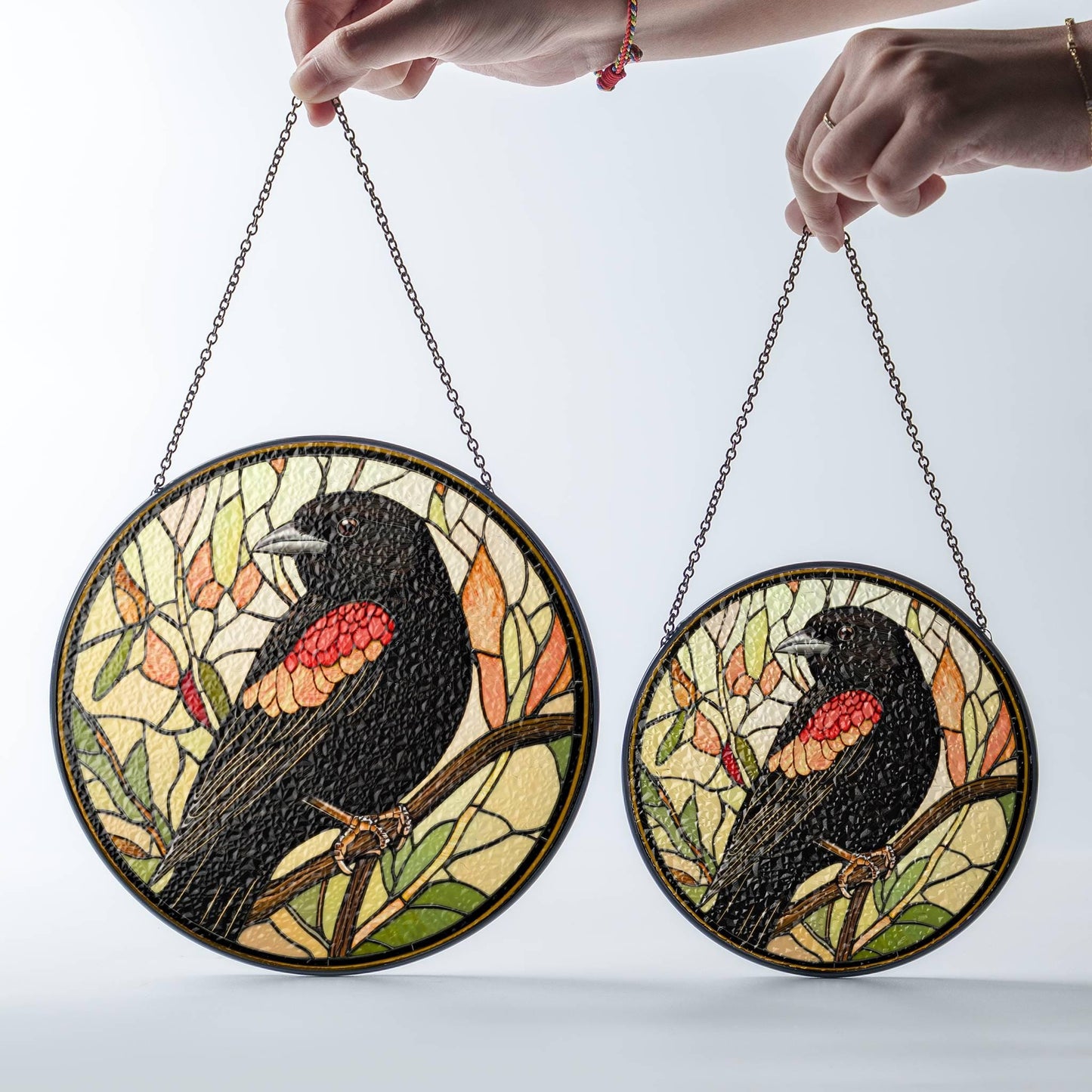 Red Winged Blackbird Stained Glass Sun Catcher - Bird Lover Window Decoration