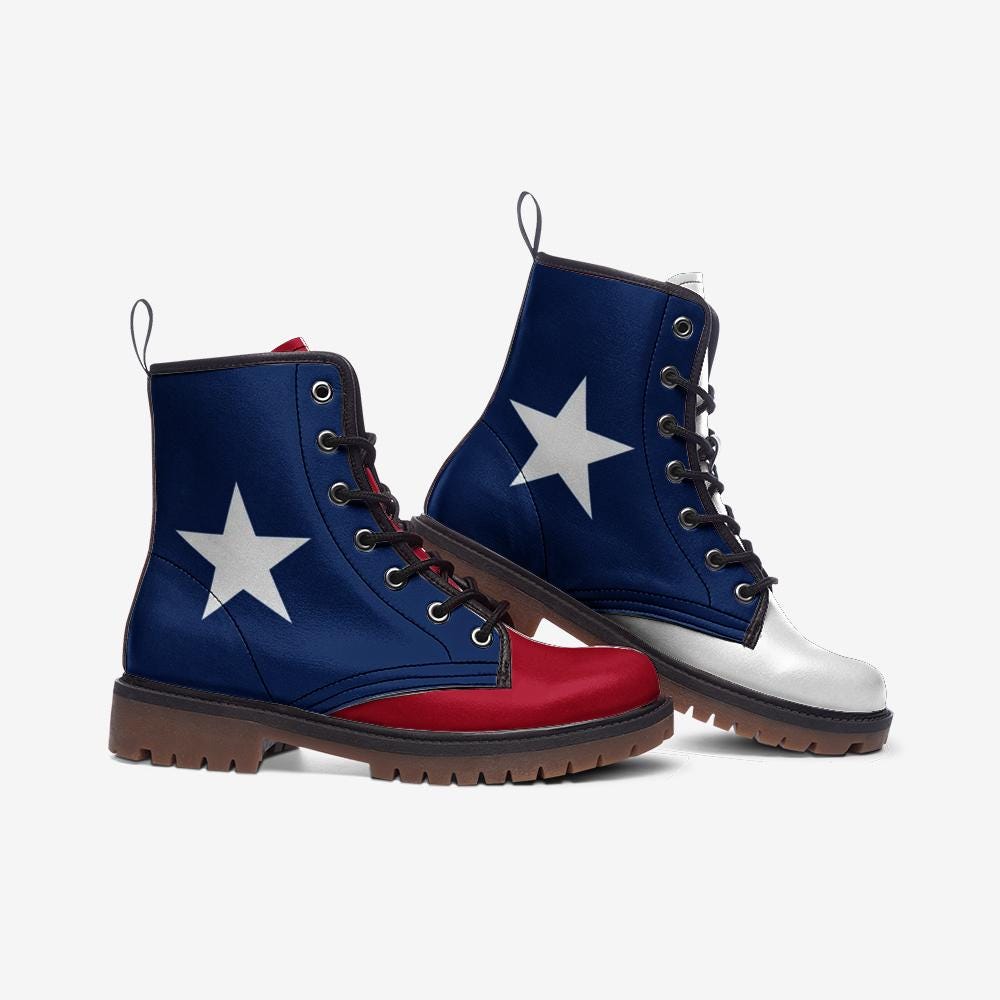 Texas Flag Boots Vegan Leather Combat Boots Texas State Flag Shoes