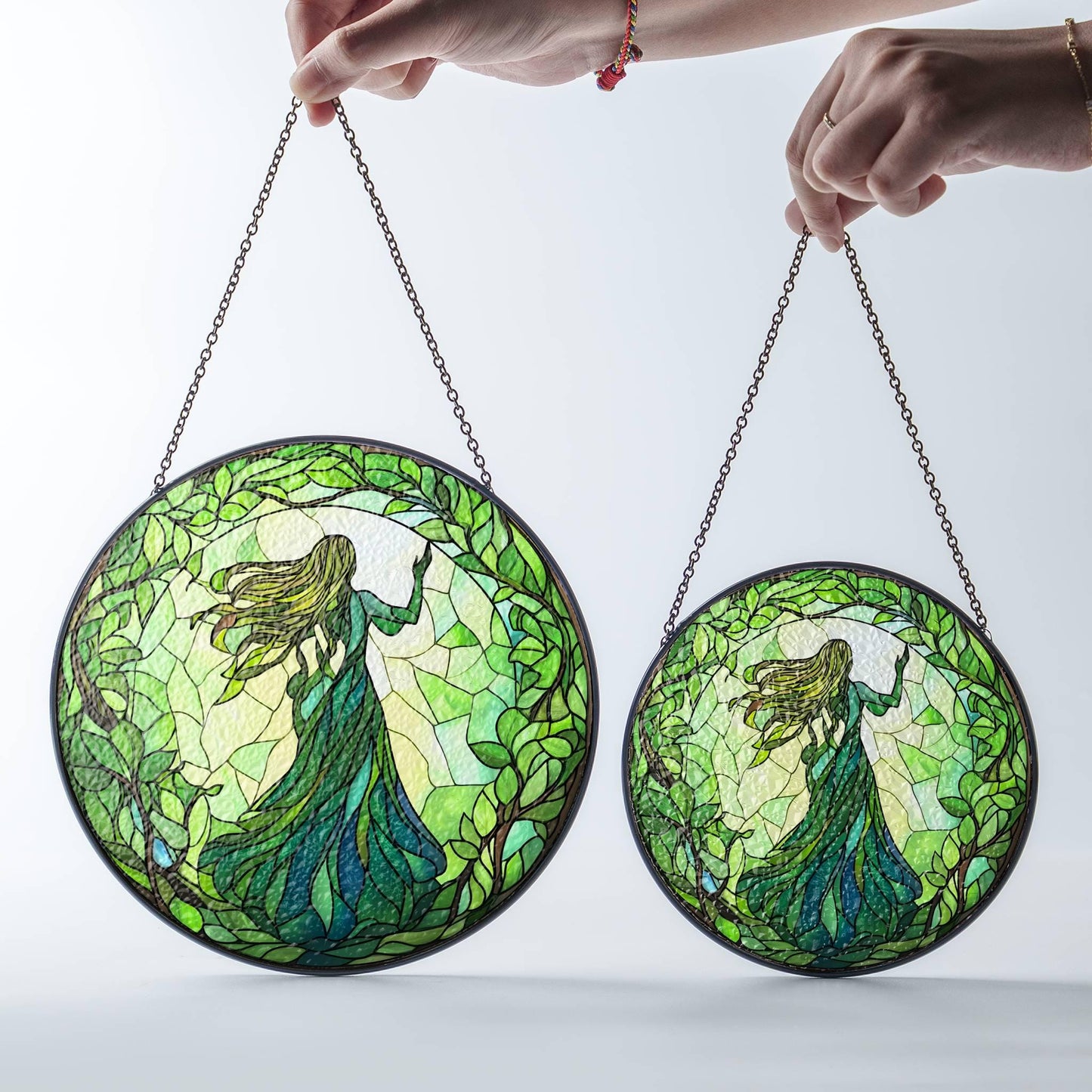 Green Witch Stained Glass Sun Catcher - Plant Lover Window Decor