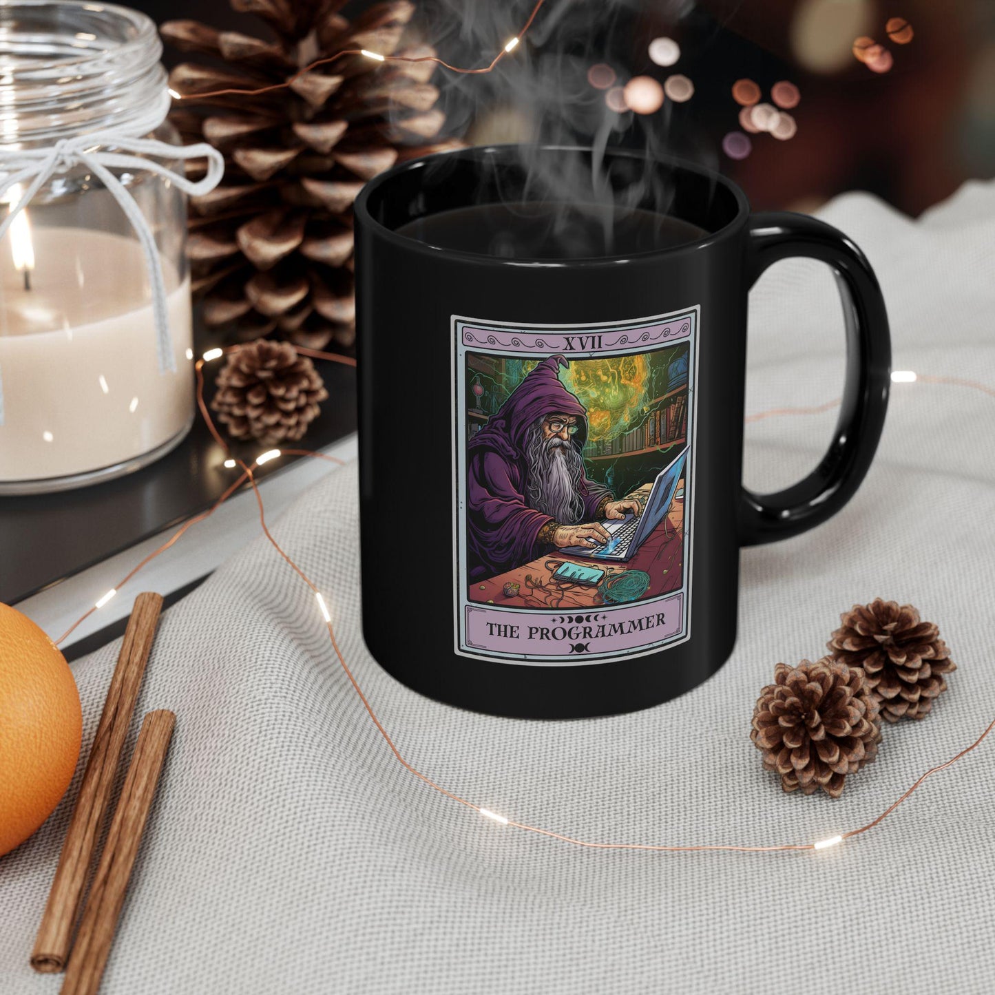 Programmer Tarot Card Mug - Black 11oz Gift for Coders