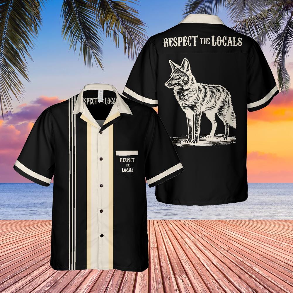 Coyote Button Up Shirt with Pocket, Coyote Respect The Locals Hawaiian Shirt Coyote Bowling Shirt