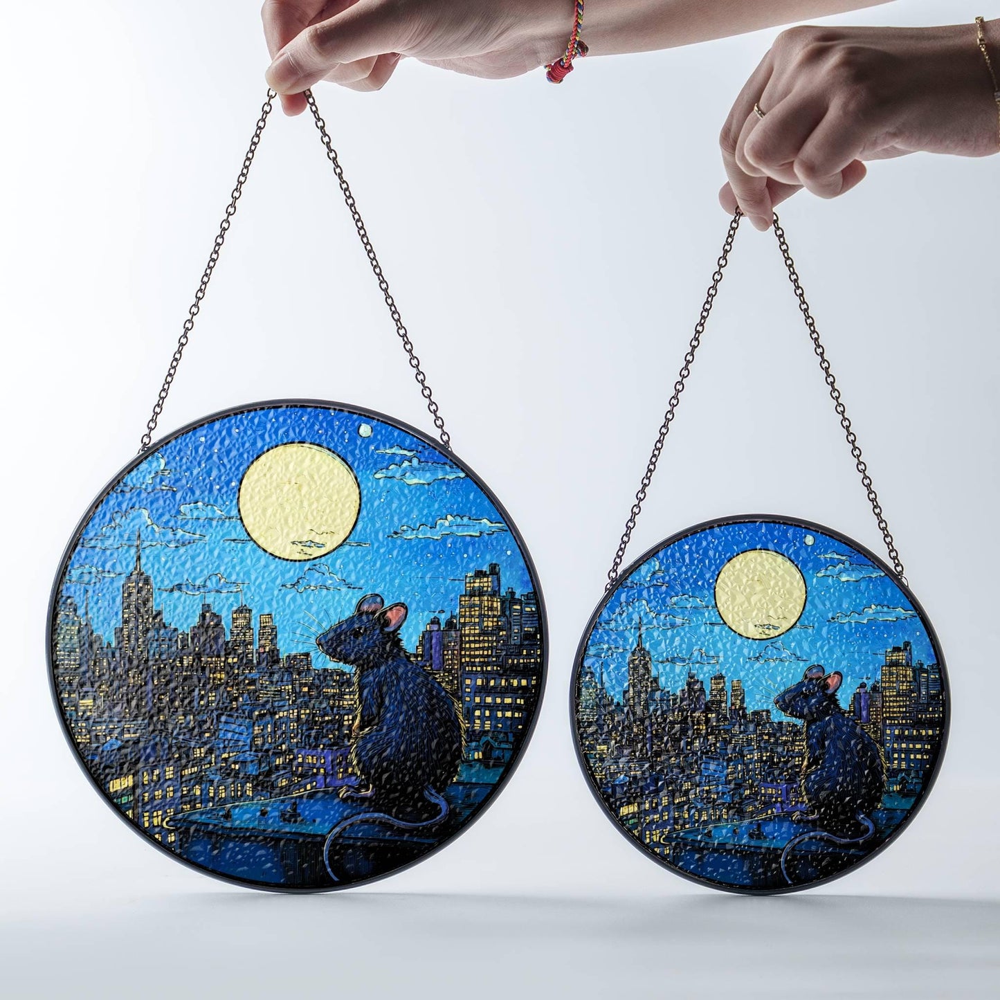 Rat Stained Glass SunCatcher City Rat Window Hanging Home Decor Rat Mom Gifts